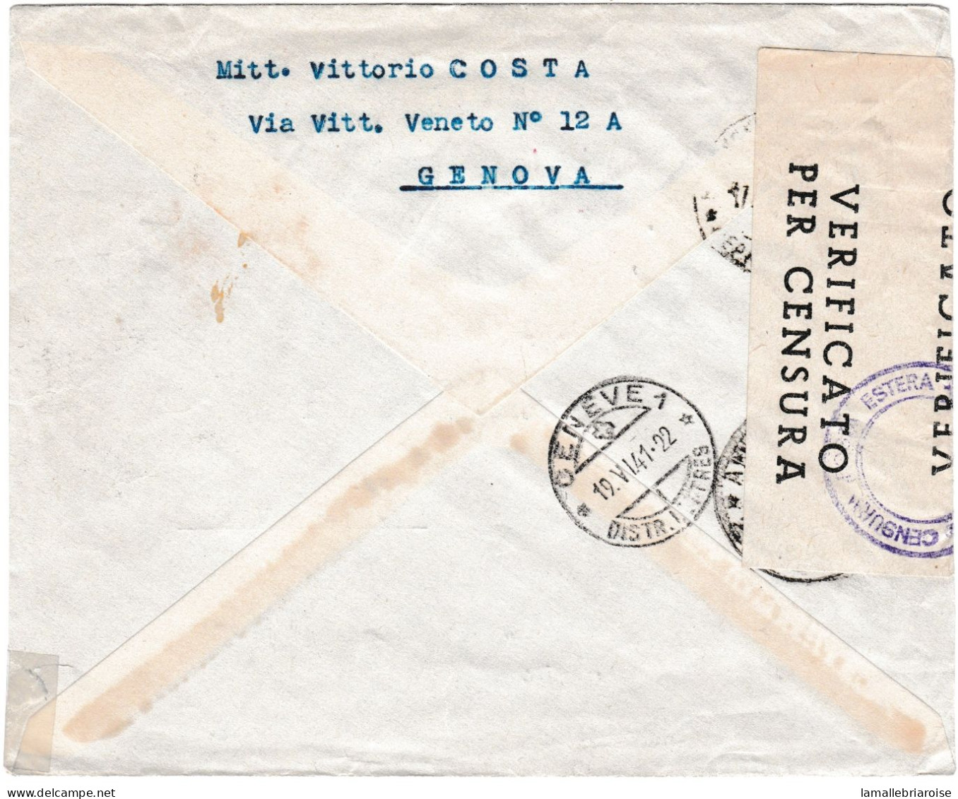 Italie, Enveloppe Recommandée De Sestri Levante Du 17/06/41 Pour Genève, Marques De Censure - Military Mail (PM)