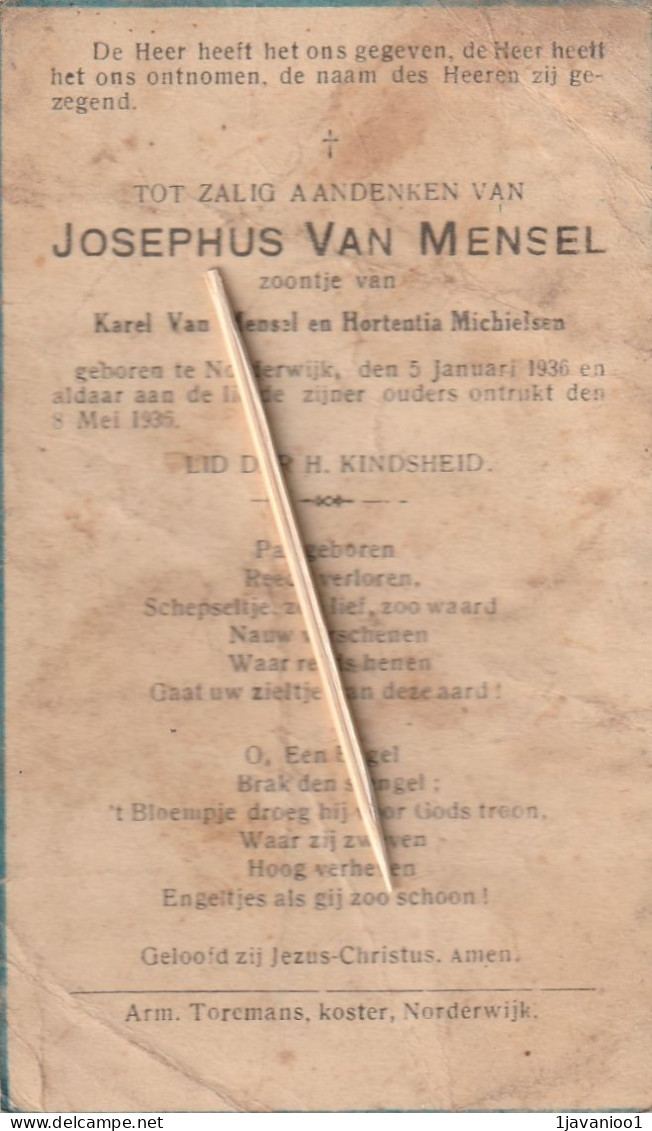 Kind, Enfant, Child,  Girl ,Noorderwijk, 1936, Josphus Van Mensel, Michielsen - Devotion Images
