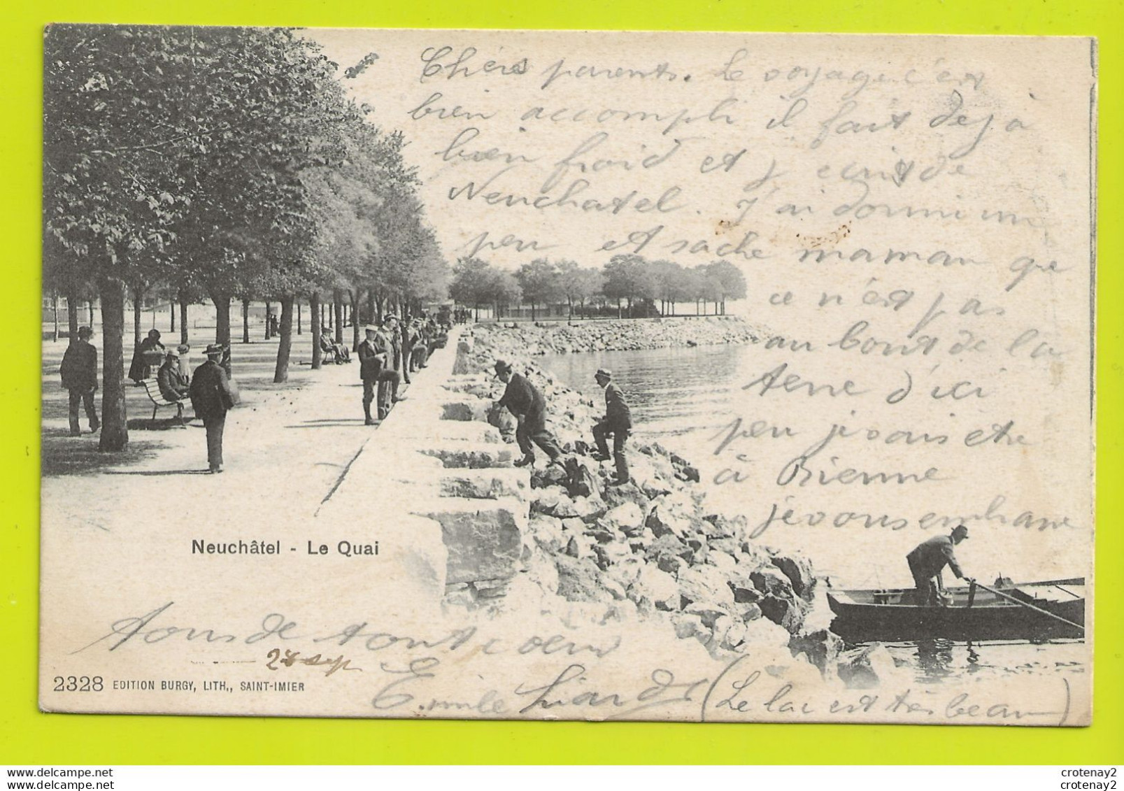 NEUCHÂTEL Le Quai N°2328 Homme Avec Barque Landau Ancien VOIR DOS Non Séparé En 1902 - Neuchâtel