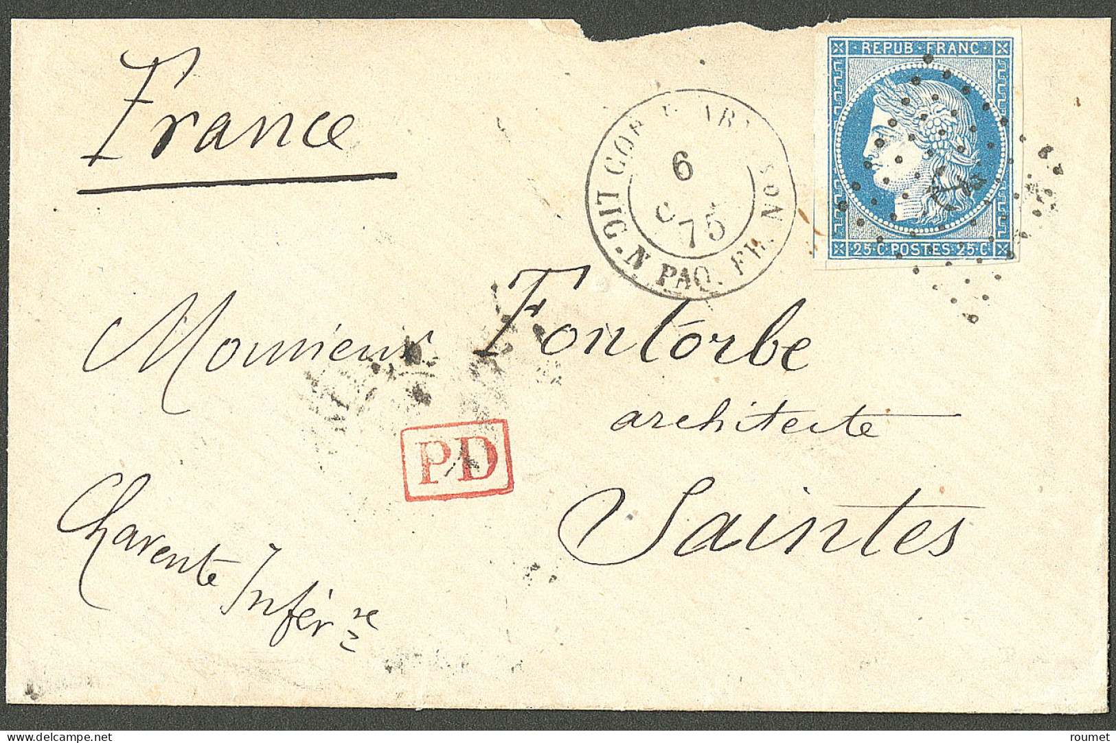 Lettre No 23 Obl Ancre Sur Enveloppe Avec Cad "Cor.d Arm. Lig. N Paq.Fr. N°" Oct 75, Pour La France. - TB - Sonstige & Ohne Zuordnung