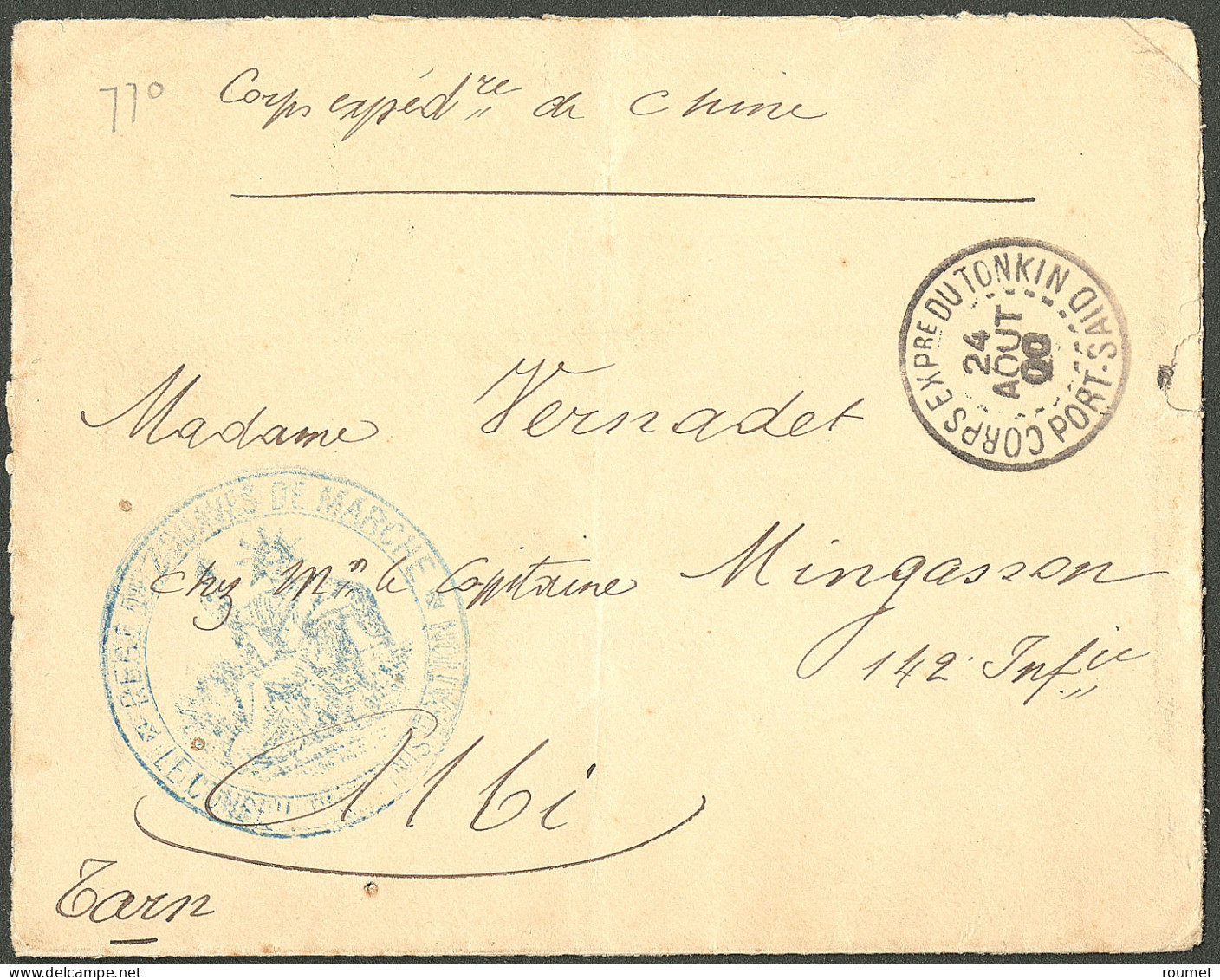 Lettre Cad "Corps Expre Du Tonkin/Port Saïd" Août 1900 Sur Enveloppe En FM Pour Albi. - TB - Other & Unclassified
