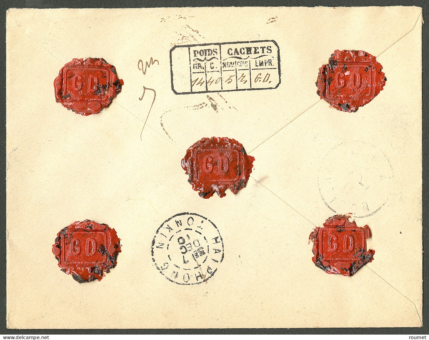 Lettre Cad "*Vinh*/Annam" Déc 1910 Sur Chine 29 + 35(2), Sur Enveloppe Chargée Pour Rodez. - TB - Autres & Non Classés