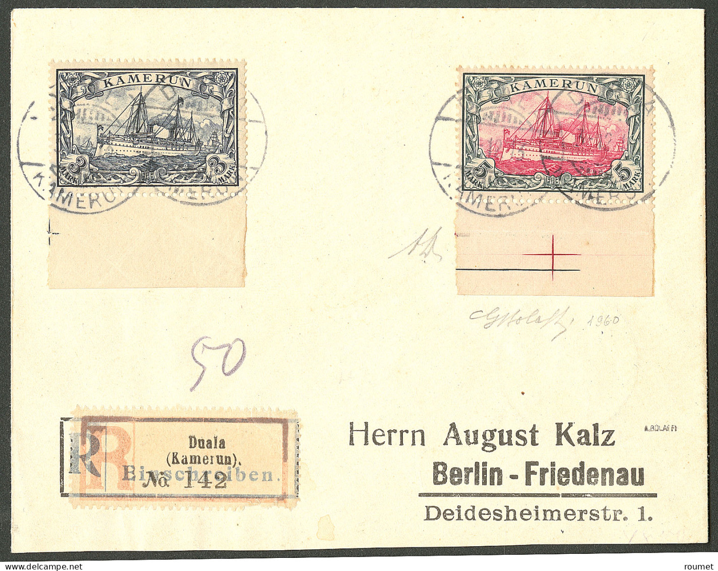 Lettre Cad "Duala/Kamerun" Déc 1913 Sur N°18 + 19, Bdf, Sur Enveloppe Recommandée Pour Berlin. - TB. - R - Autres & Non Classés