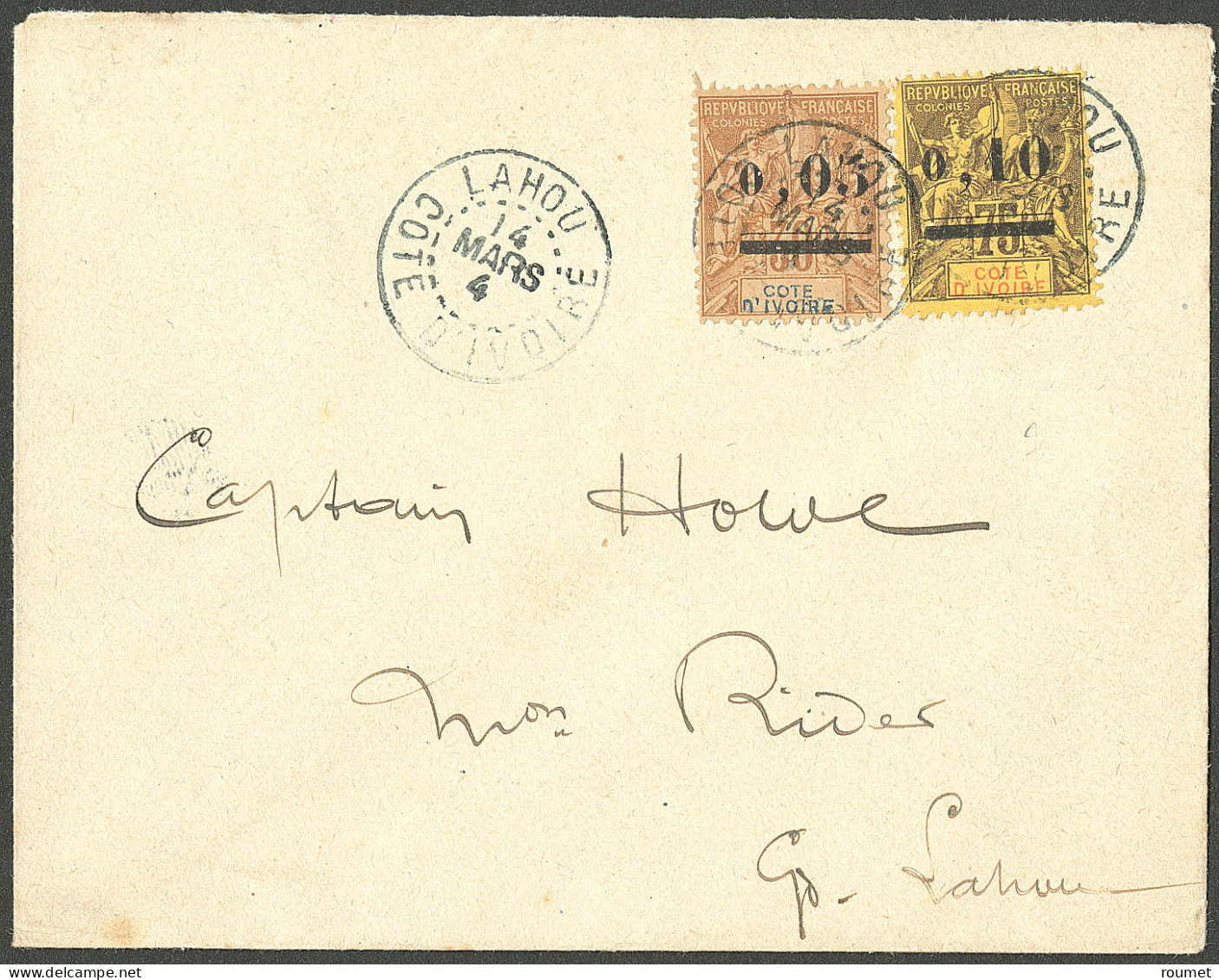 Lettre Cad "Lahou/Côte D'Ivoire". Nos 18 + 19 Sur Enveloppe Pour Grand Lahou, 1904. - TB. - R - Sonstige & Ohne Zuordnung