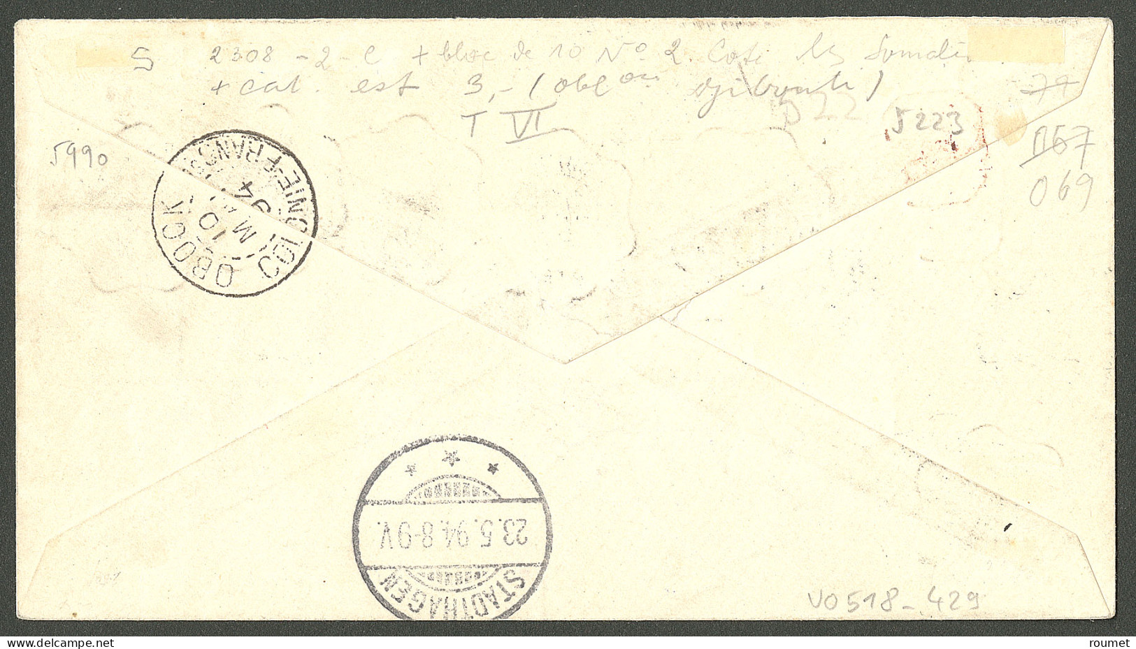 Lettre Cad "Djibouti/Postes". No 2, Bloc De 10 Sur Lettre Recomm. Pour L'Allemagne, 1894. - TB. - R - Sonstige & Ohne Zuordnung