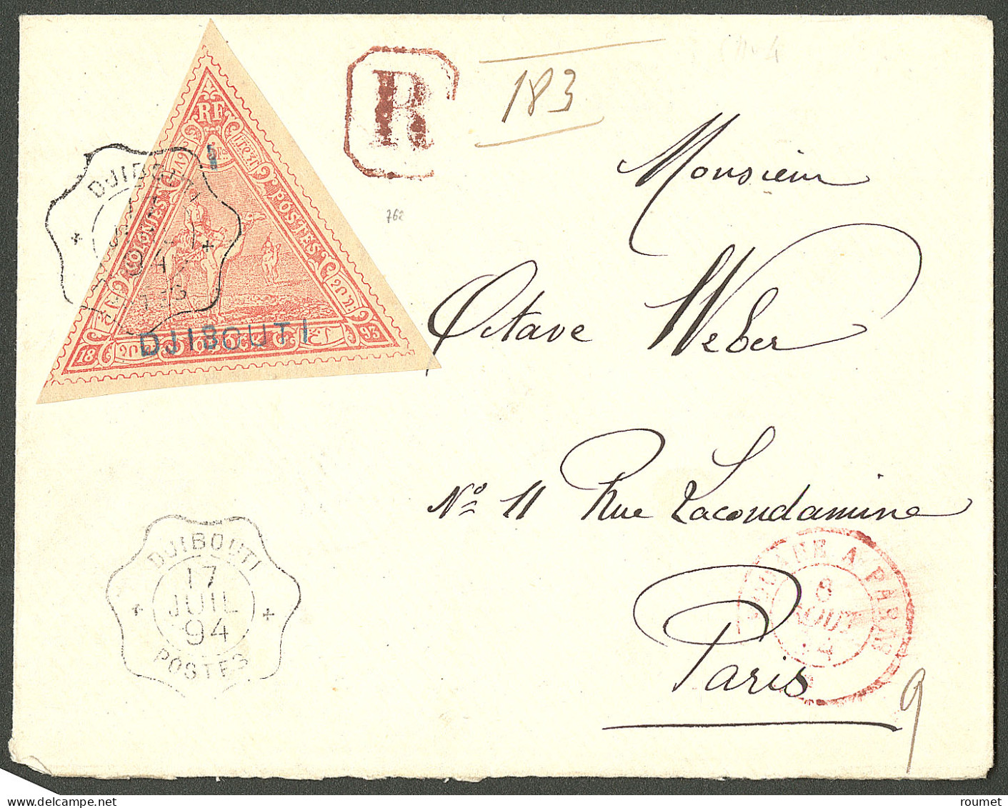 Lettre Cad "Djibouti/Postes". No 4, Bloc De 10 Sur Lettre Recommandée Pour Paris,1894. - TB. - R - Autres & Non Classés