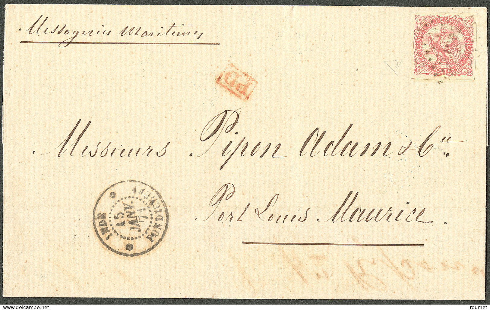 Lettre Losange Sur CG 6. Cad "Inde/Pondichéry" Sur Lettre Avec Texte Pour Port Louis, Ile Maurice, 1871. - TB. - R. - Otros & Sin Clasificación