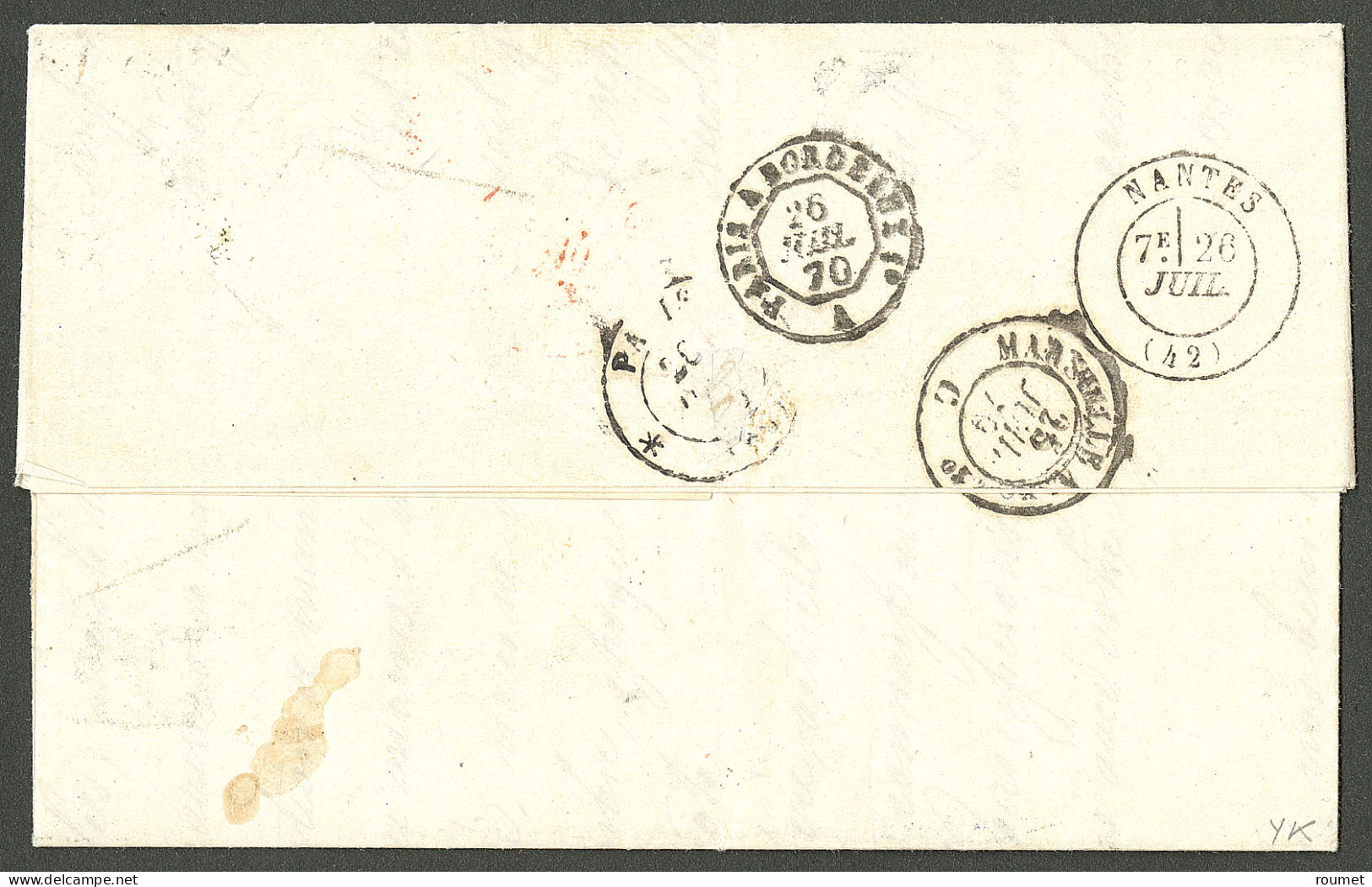 Lettre Losange Sur CG 6. Cad "Inde/Pondichéry" Sur Enveloppe Pour Nantes, 1870. - TB. - R - Otros & Sin Clasificación