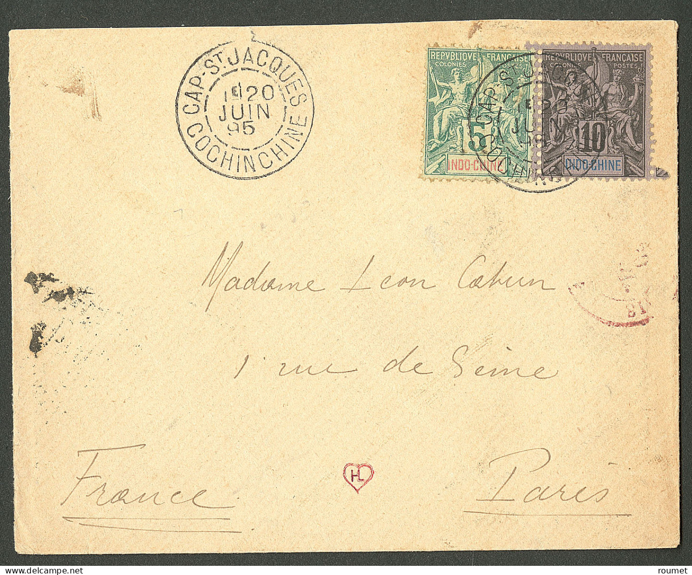 Lettre Cad "Cap St Jacques/chine" Juin 95 Sur N°6 + 7, Sur Enveloppe Pour Paris. - TB - Autres & Non Classés