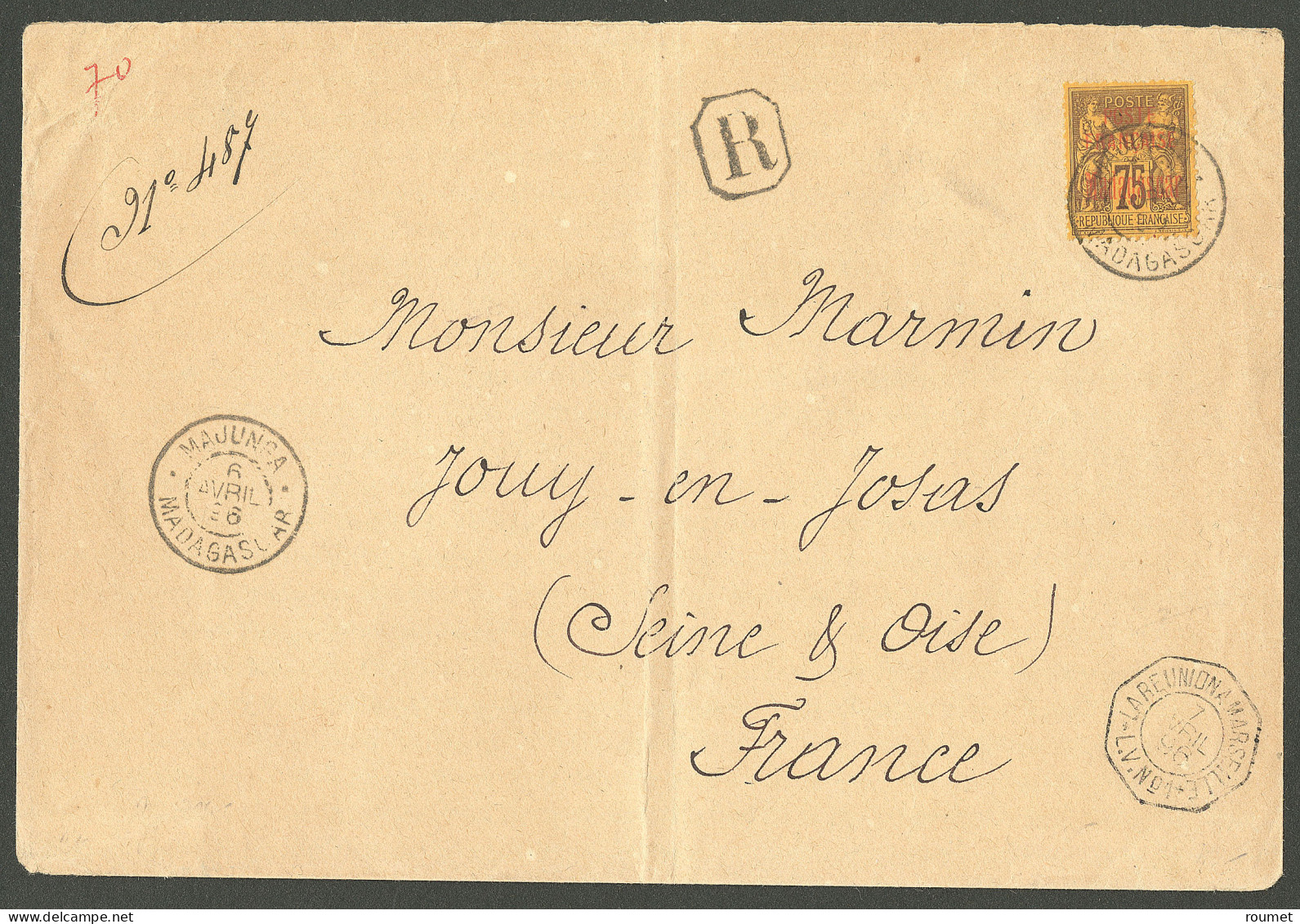 Lettre Cad "Majunga/Madagascar" Avril 96 Sur N°20, Sur Enveloppe Recommandée Pour La France, Avec Cad Octog "La Réunion  - Other & Unclassified