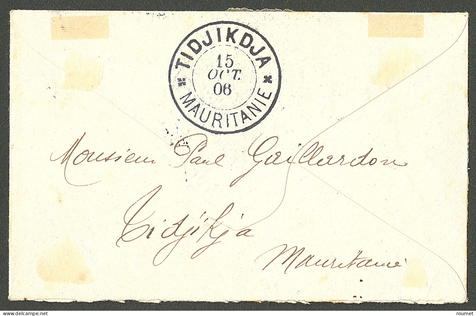 Lettre Taxe. Cad "Tidjikdja", Sur N°8A Paire Verticale Sur Enveloppe Afft Sénégal 10 Paire Mill 3 + 32, 1906. - TB. - R - Sonstige & Ohne Zuordnung