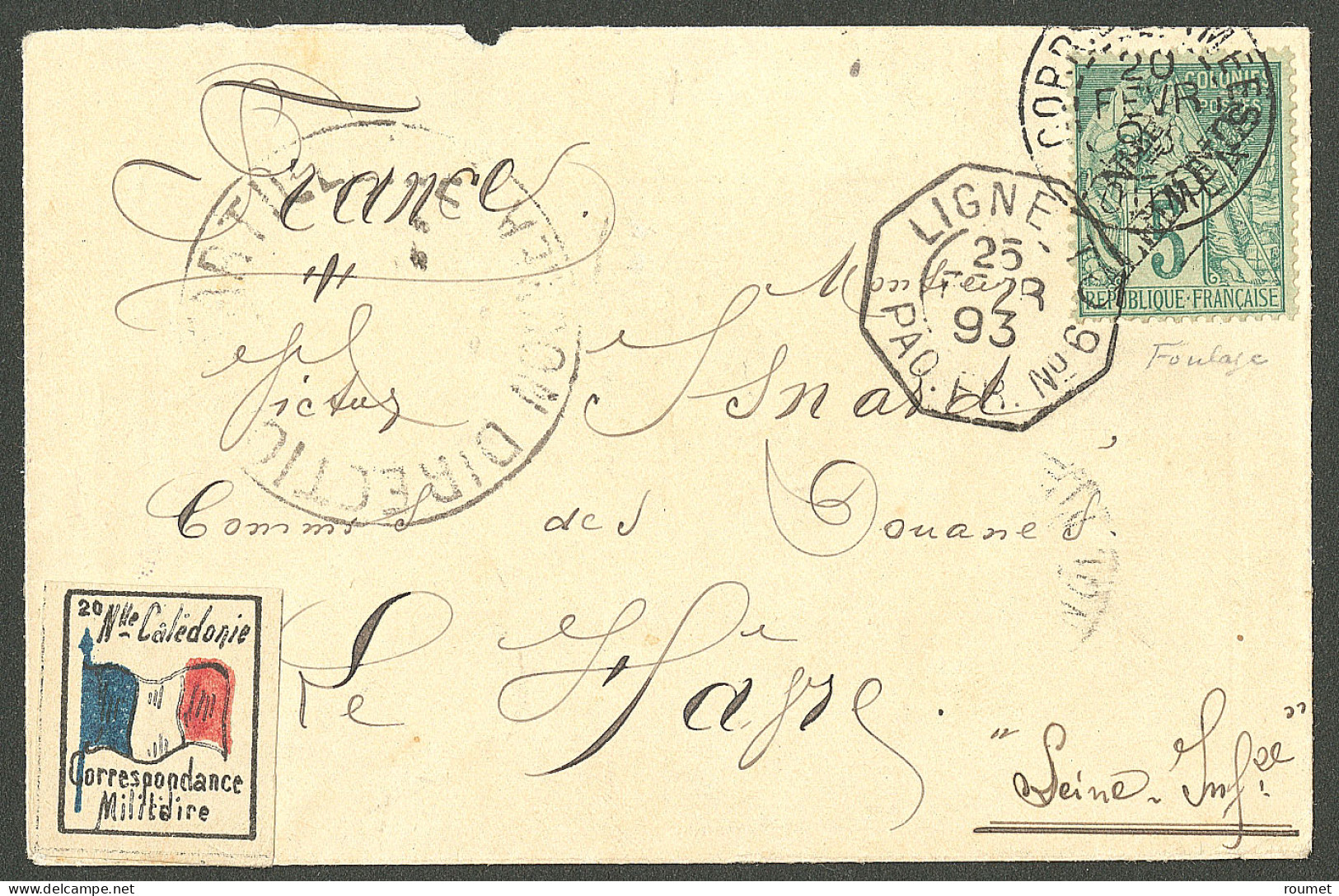 Lettre Cad "Corr. D'armées/Nouméa". No 24 + étiquette Tricolore Correspondance Militaire Sur Enveloppe Pour Le Havre, 18 - Sonstige & Ohne Zuordnung