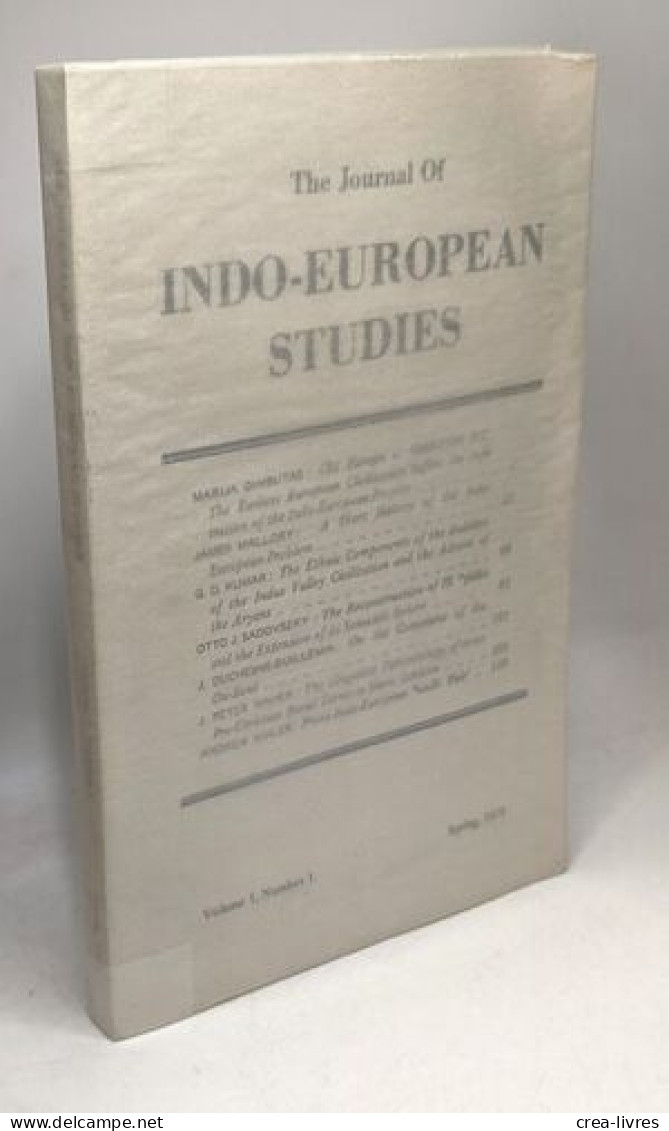 The Journal Of Indo-European Studies - VOLUME 1 N°1 Spring 1973 - Ciencia