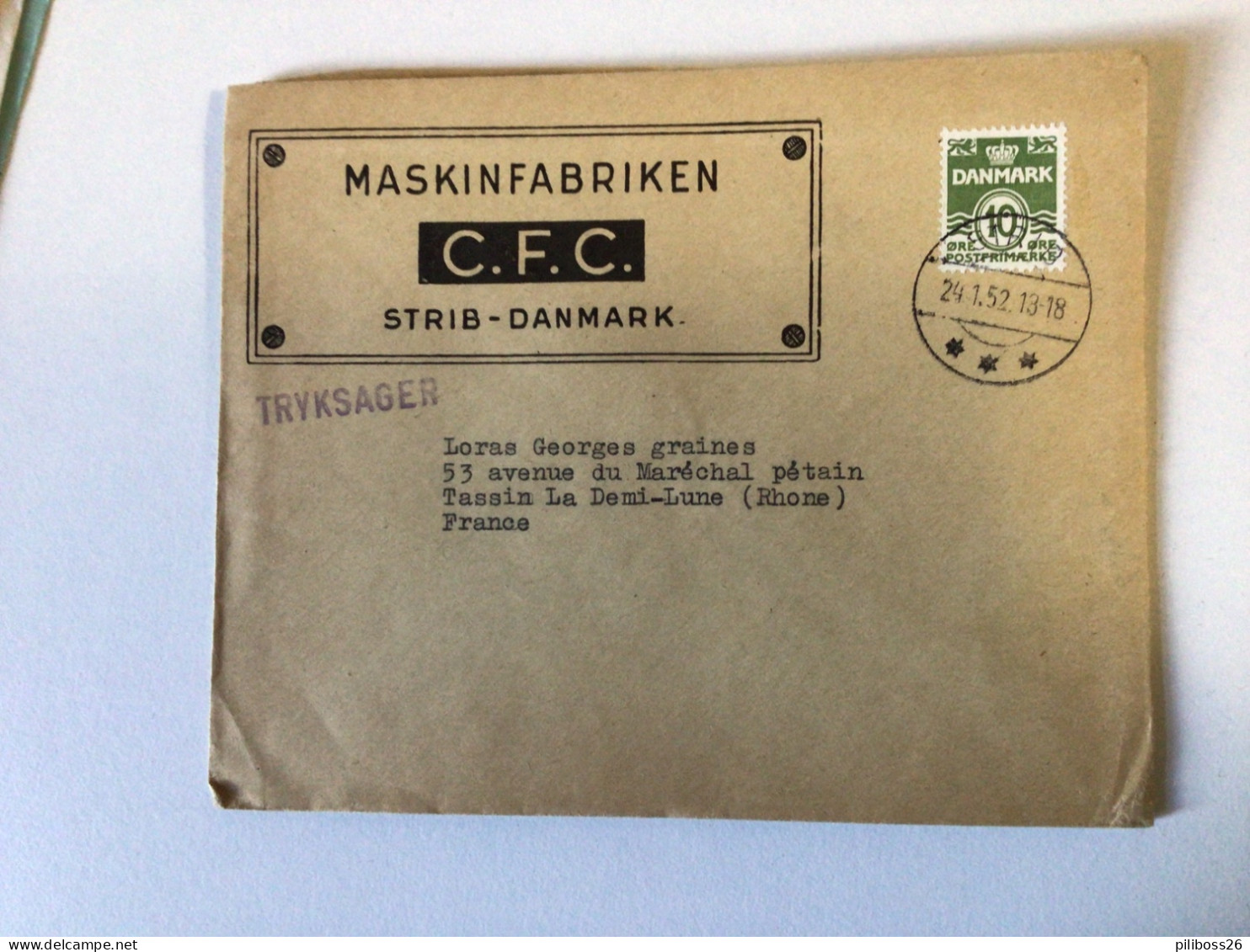 Lot de letttres de 1938 à 1951du Danemark  a Tassin la demi lune (graines Loras) timbre de distributeurs, perforé,