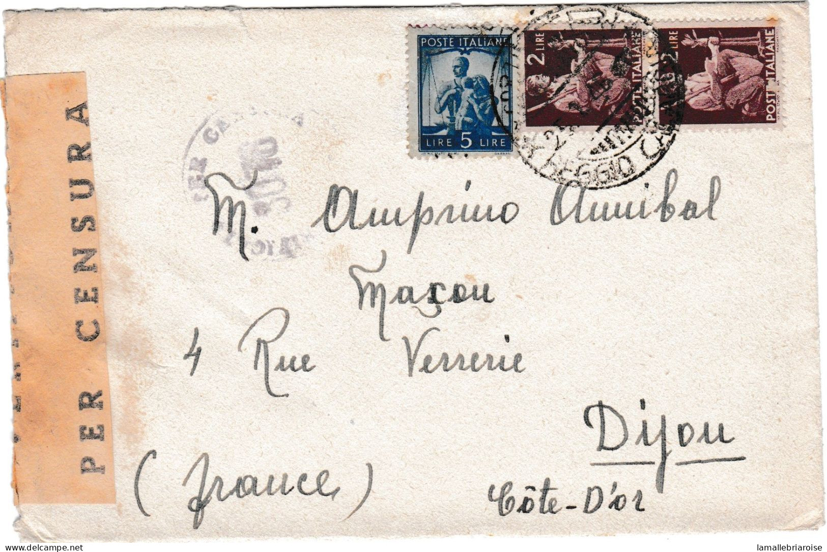 Italie, Enveloppe Avec Courrier De Locri Du 25/01/46 Pour Dijon, Marques De Censure - Militärpost (MP)