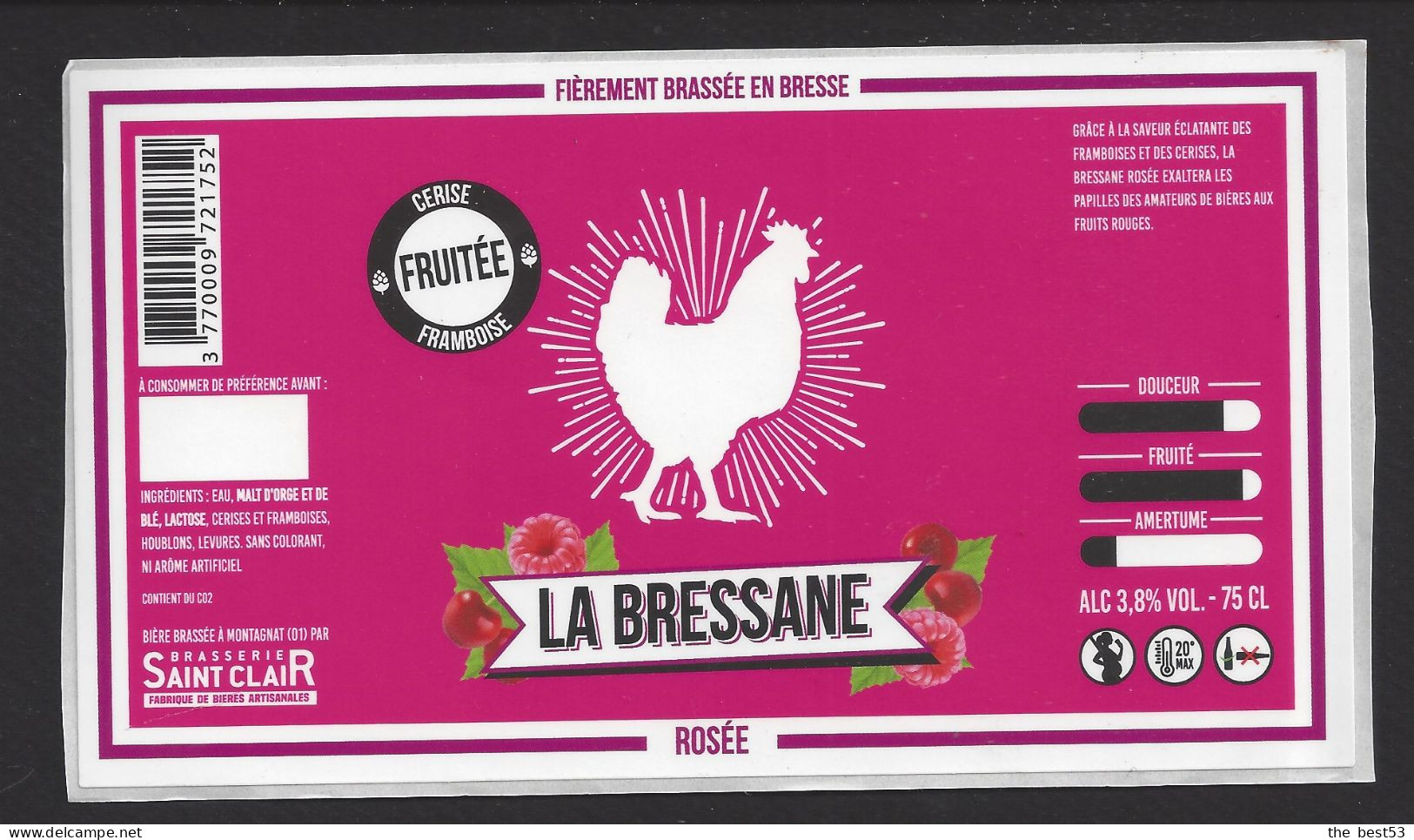 Etiquette De Bière Rosée  -  La Bressane -  Brasserie Saint Clair à Montagnat  (01) - Bière