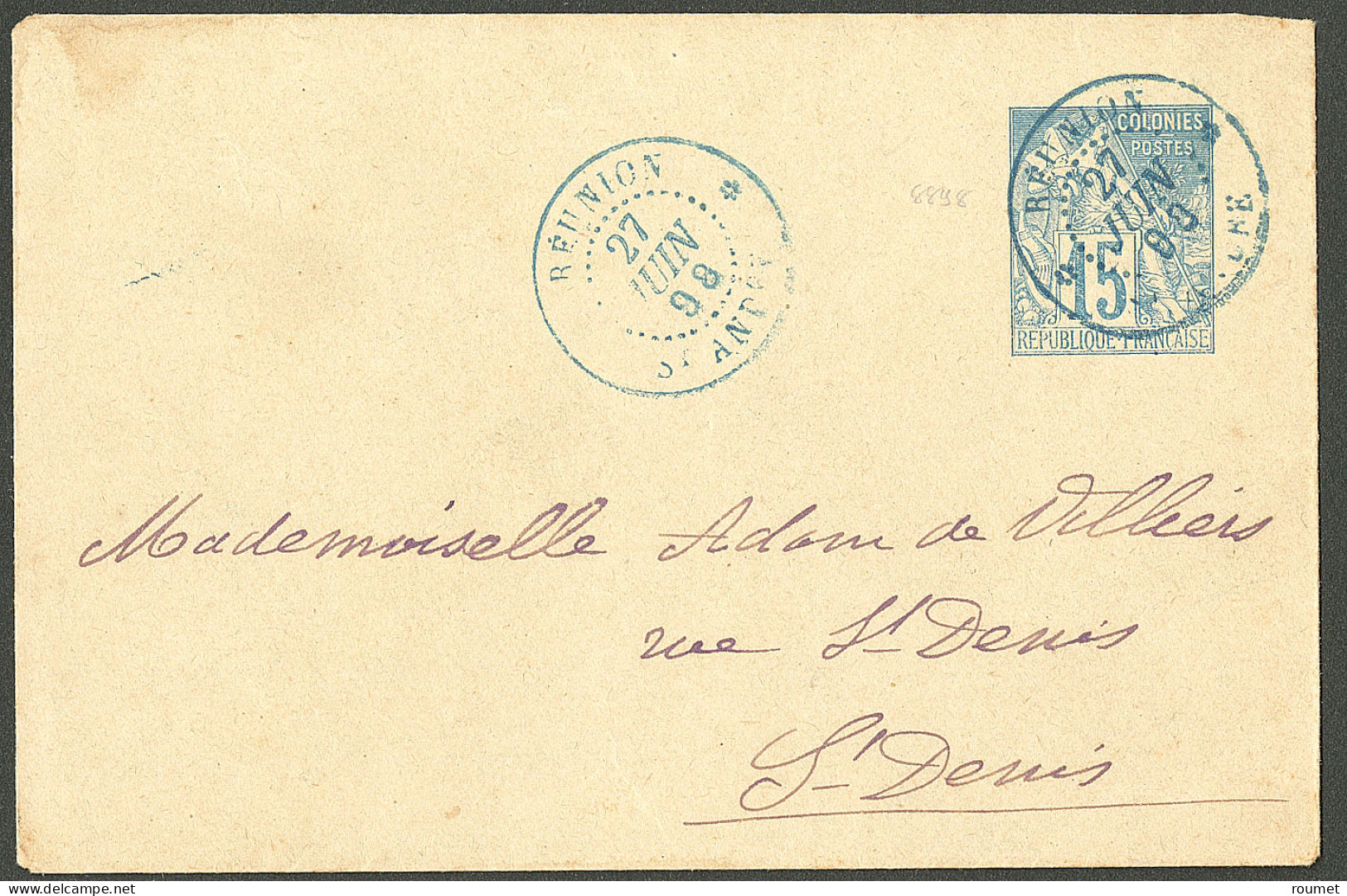 Lettre Cad Bleu "Réunion/St André". Entier 15c Pour Saint-Denis, 1898. - TB. - Otros & Sin Clasificación