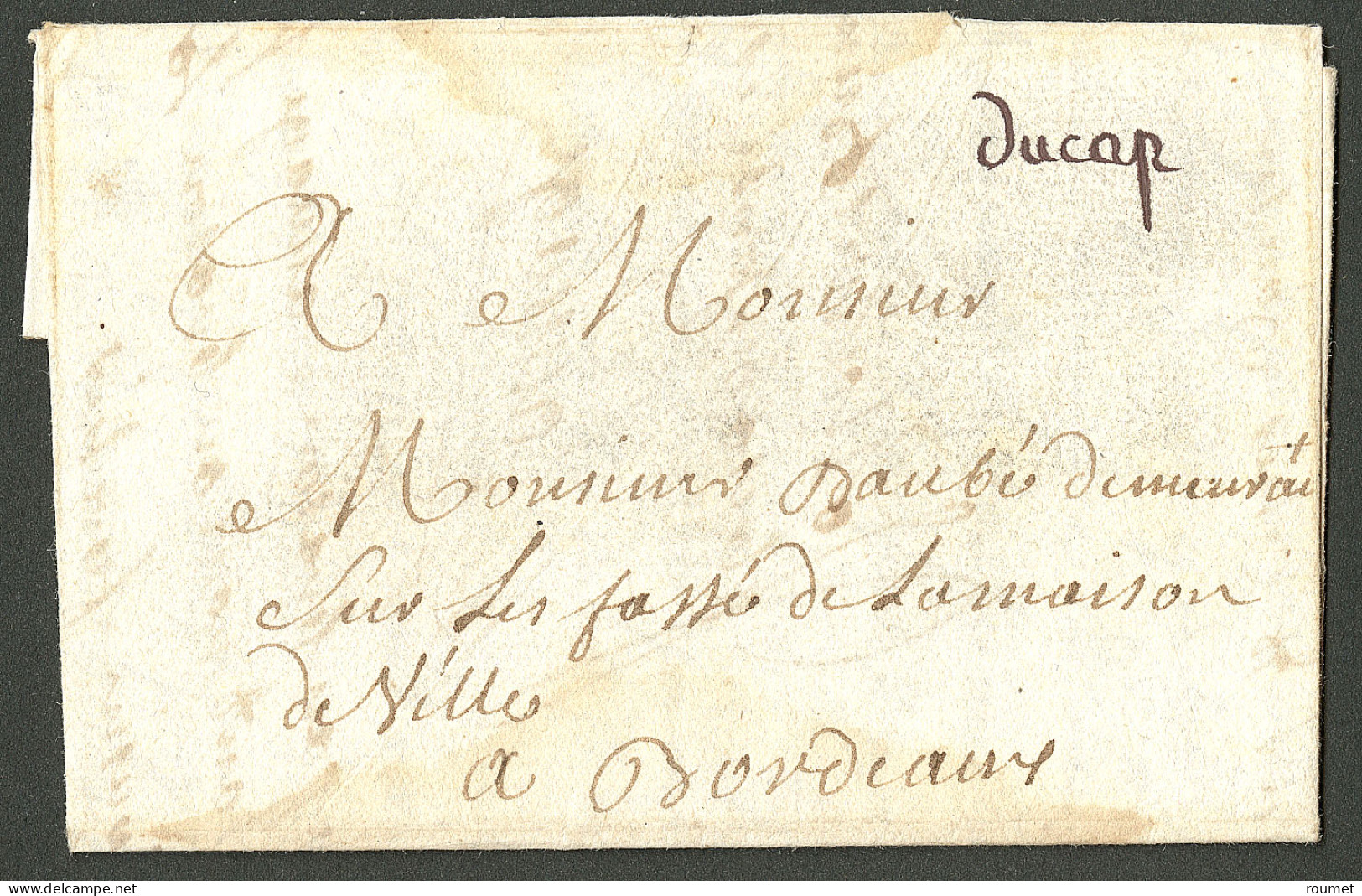 Lettre Du Cap (Jamet N°2). Lettre Avec Texte Daté Du Cap Français Coste St Domingue Le 14 Juin 1726 Pour TB. - Haiti