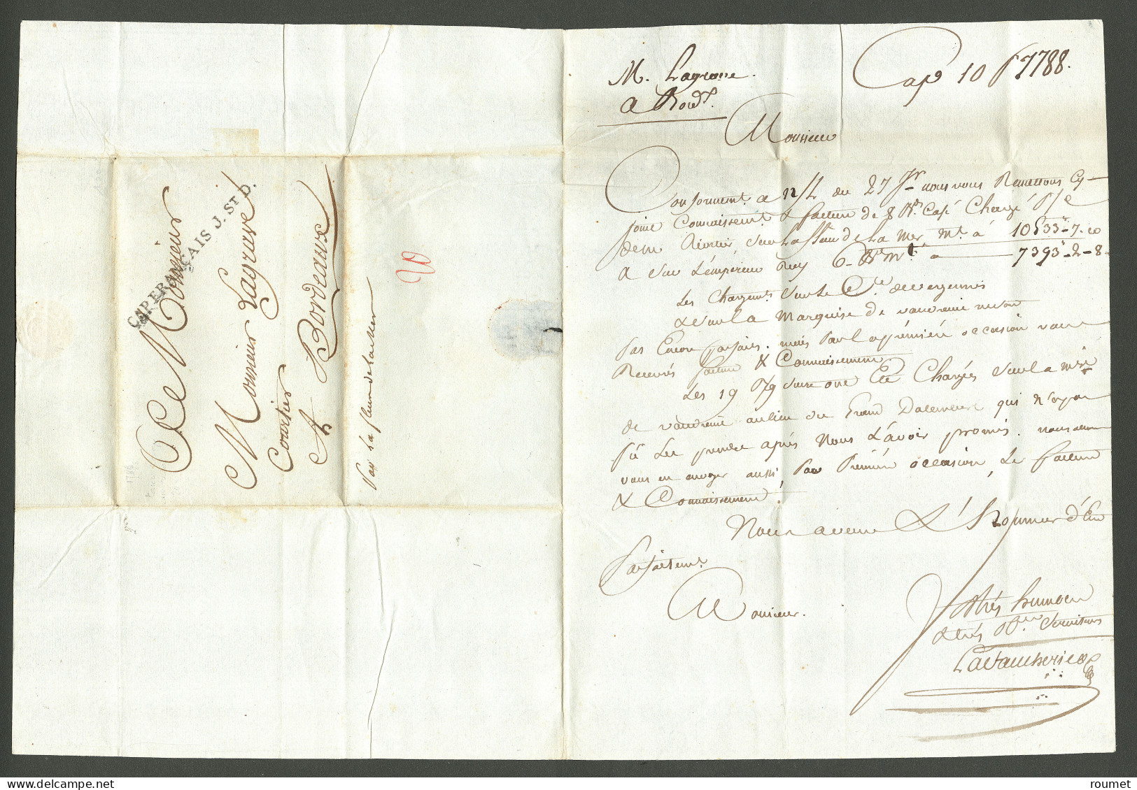 Lettre Du Cap (Jamet N°2). Lettre Avec Texte Daté Du Cap Français Coste St Domingue Le 14 Juin 1726 Pour TB. - Haïti