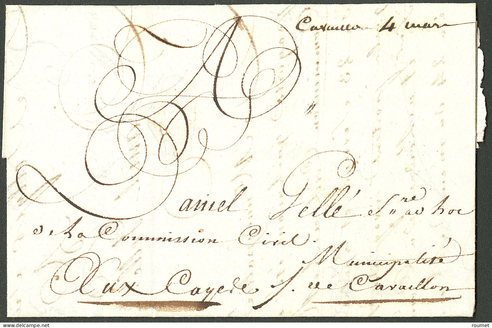 Lettre Cavaillon 4 Mars (Jamet N°2, Pièce Du Catalogue). Lettre Avec Texte Daté Du 3 Mars 1794 Pour Les Cayes. - TB. - R - Haïti