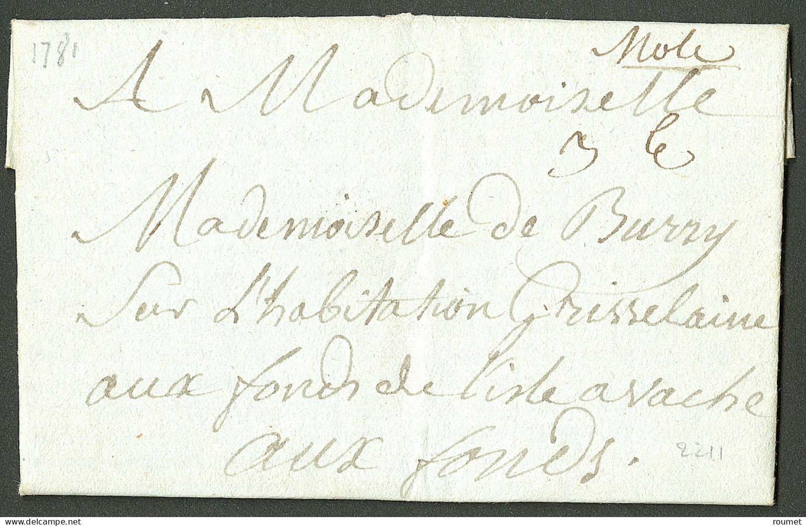 Lettre Mole (non Signalé). Lettre Avec Texte Daté Du 28 Septembre 1781 Pour Le Fonds De L'Isle à Vache. TB - Haïti