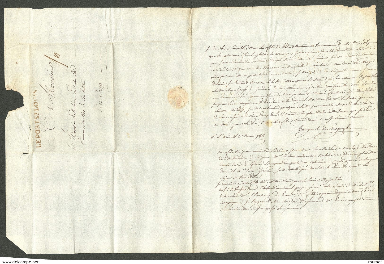 Lettre Le Port St Louis (Jamet N°1). Lettre Avec Texte Daté Le 11 Août 1786 Pour Le Cap. - TB - Haiti