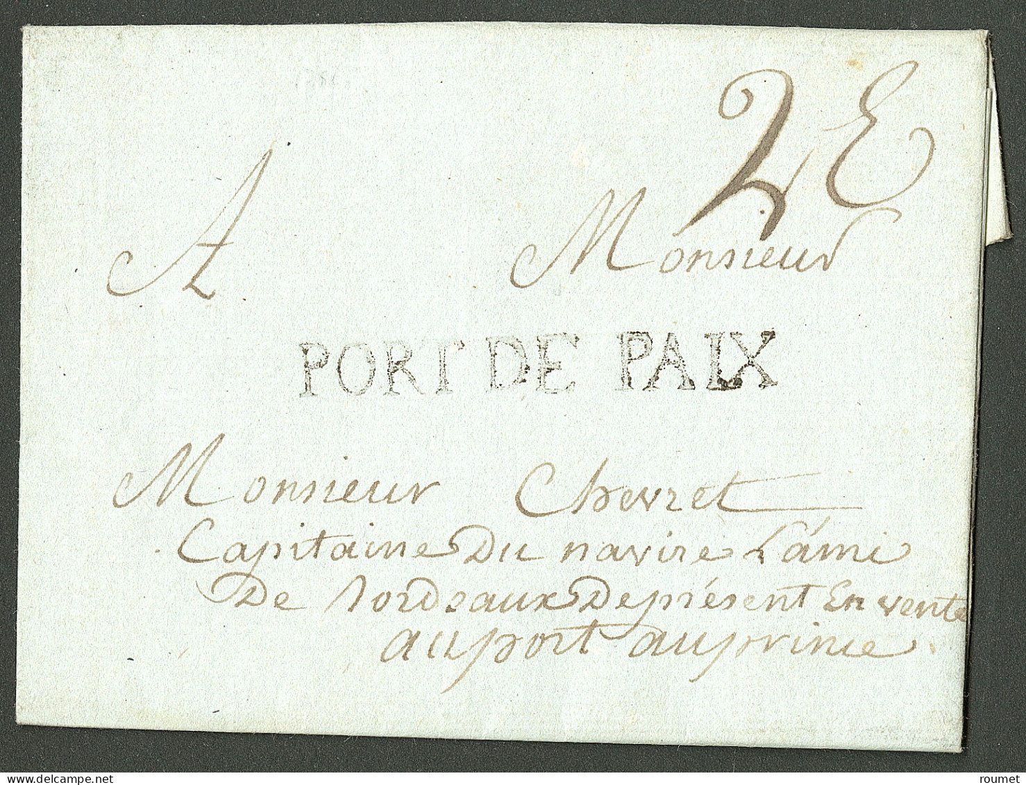 Lettre Port De Paix (Jamet N°3). Lettre Avec Texte Du 4 Février 1786 Pour Port Au Prince. TB - Haïti