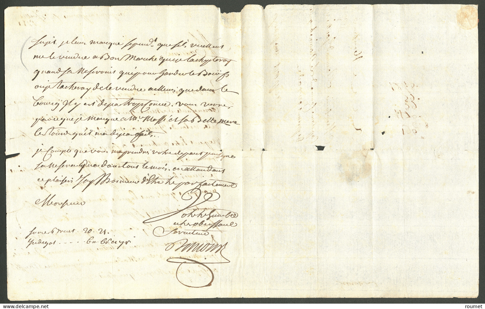 Lettre Lettre Avec Texte Daté De Port Au Prince Le 2 Juillet 1751. Adressée En Port Payé Au Port De Paix. Au Recto, Ment - Haiti