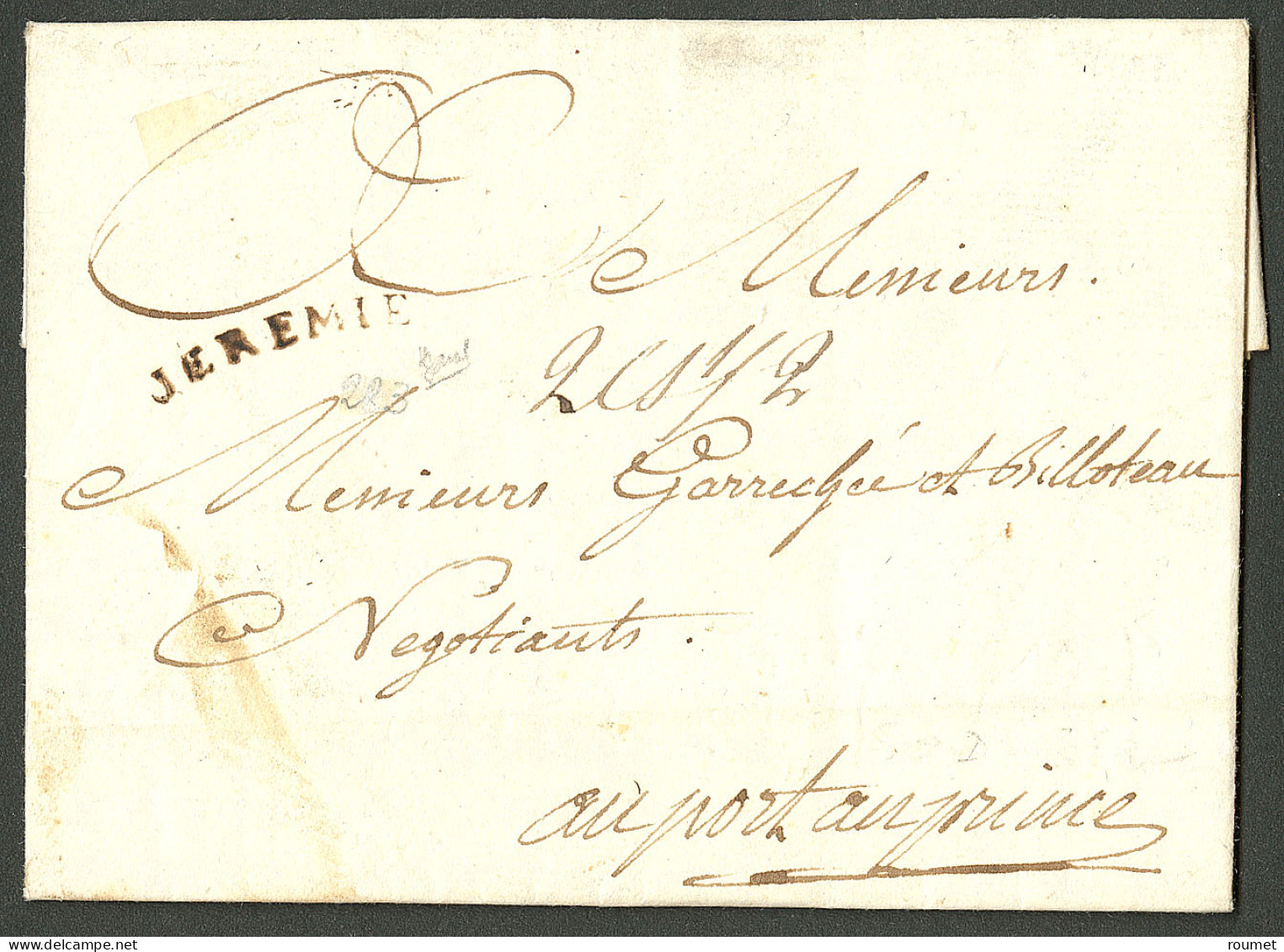 Lettre Jeremie (Jamet N°2). Lettre Avec Texte Daté Du 2 Décembre 1781 Pour Port Au Prince. TB. - Haití