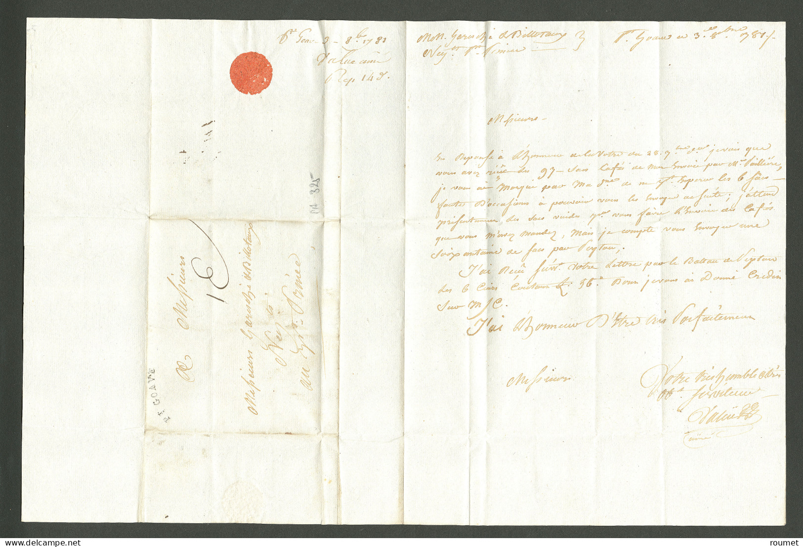 Lettre Pt Gouave (Jamet N°2). Lettre Avec Texte Daté Du 3 Octobre 1781 Pour Port Au Prince. - TB. - Haïti