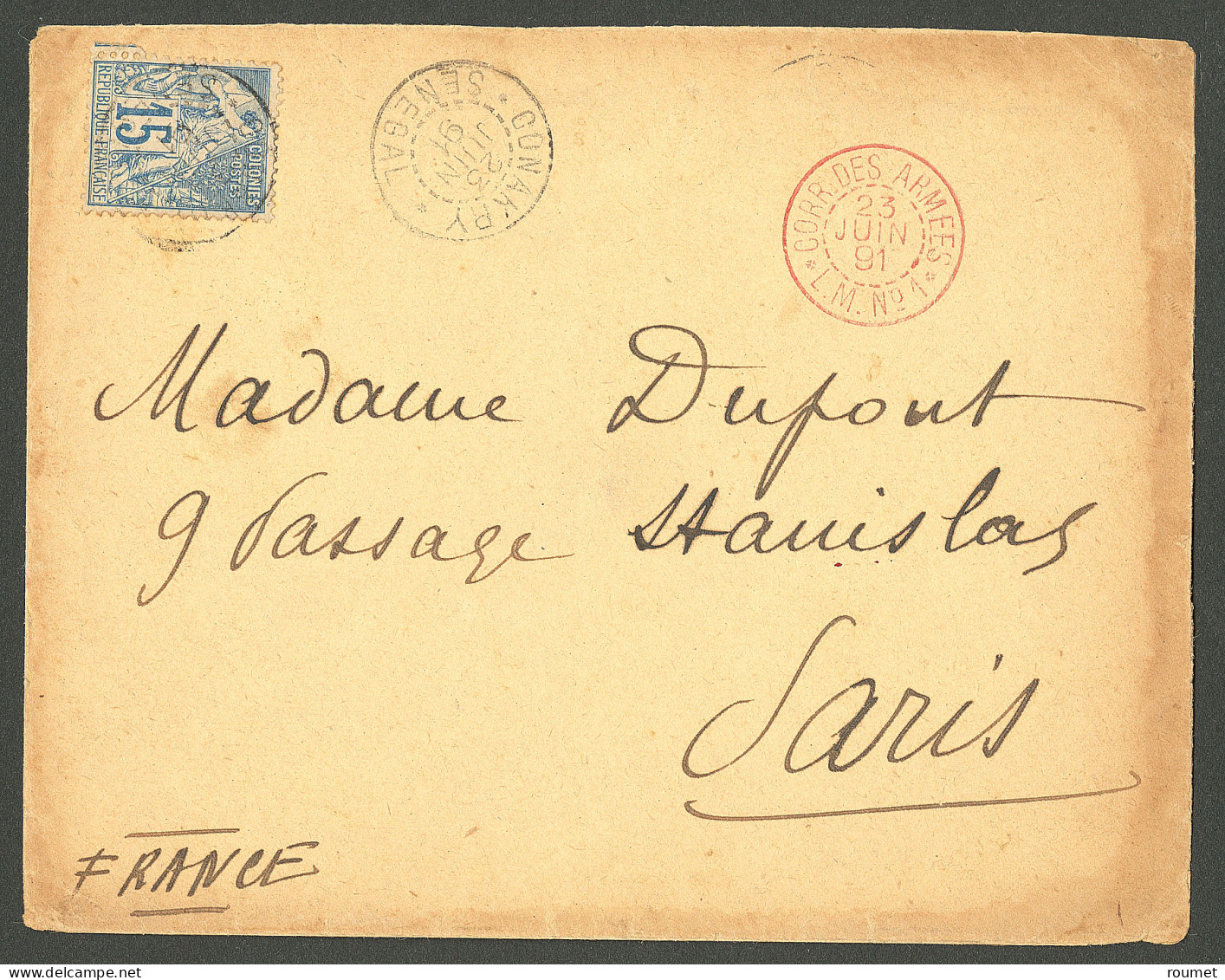 Lettre Cad "Conakry/Sénégal". CG No 51 Sur Enveloppe Pour Paris. Au Recto, Cachet Rouge "corr. Des Armées/L.M. N°1", 189 - Other & Unclassified