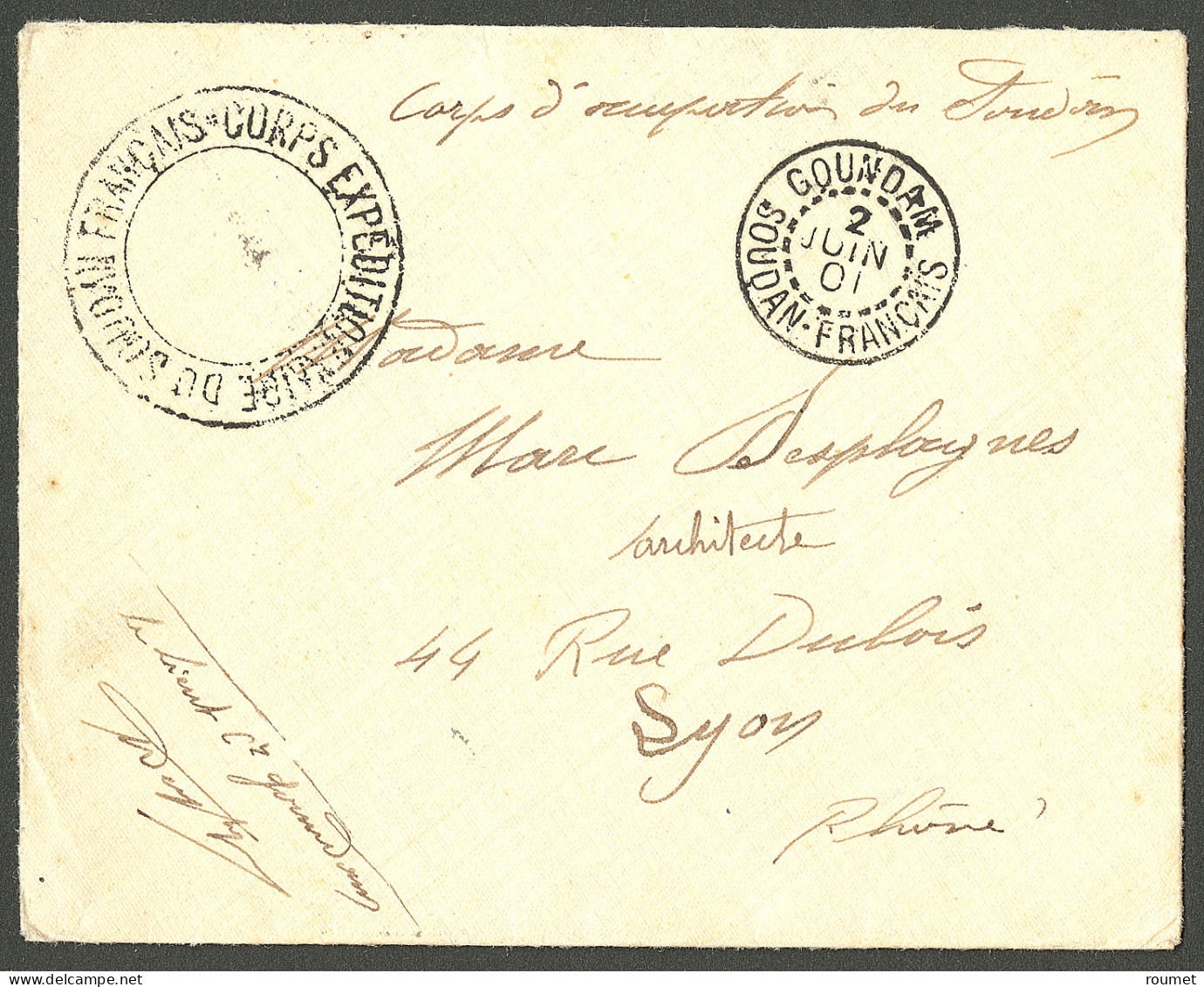 Lettre Cad "Goundam/Soudan-Français". Enveloppe En Correspondance Militaire Pour Lyon, 1901. - TB. - R - Sonstige & Ohne Zuordnung