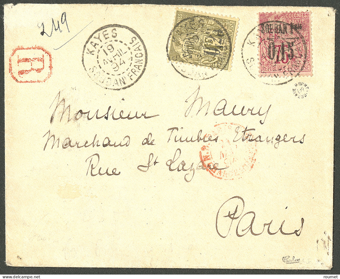 Lettre Cad "Kayes/Soudan Français", Nos 1 + 2. Enveloppe Recommandée Pour Paris, 1894.  - TB. - RR - Otros & Sin Clasificación