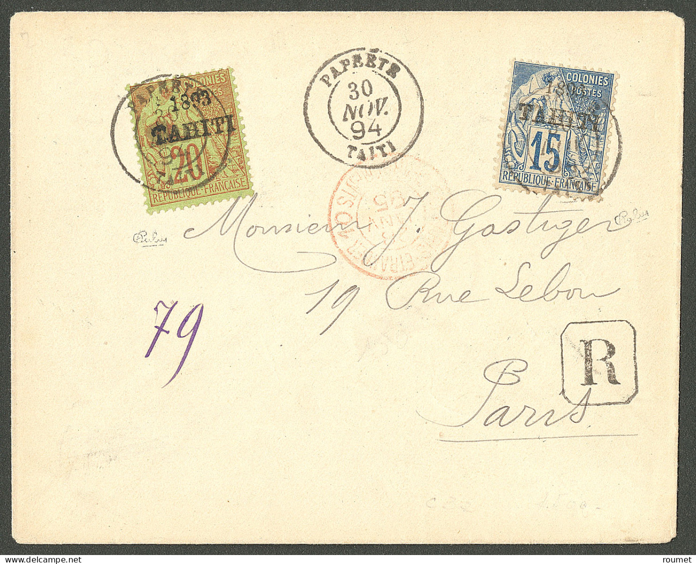 Lettre Cad "Papeete/Taiti". Nos 24 + 25 Sur Enveloppe Recommandée Pour Paris, 1894. - TB - Andere & Zonder Classificatie