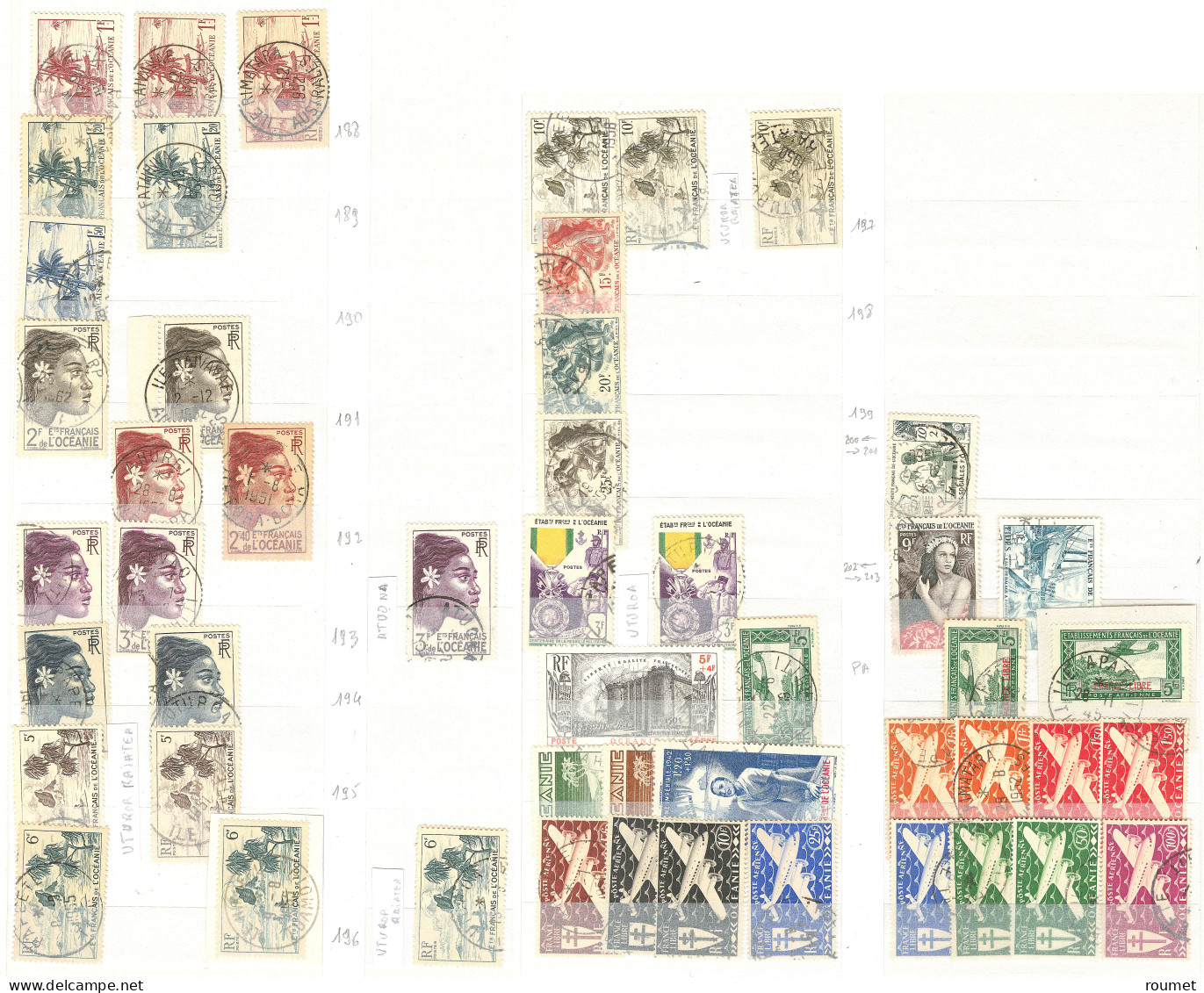 Collection. Océanie 1913-1956 (Poste, PA), nombreuses obl choisies de petits bureaux entre Huahine et Uturoa . - TB