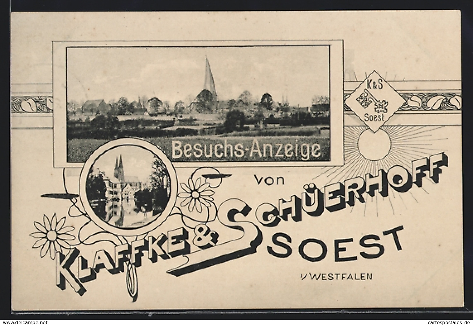 AK Soest I. Westfalen, Besuchsanzeige Von Klaffke & Schüerhoff, Ortsansicht  - Soest