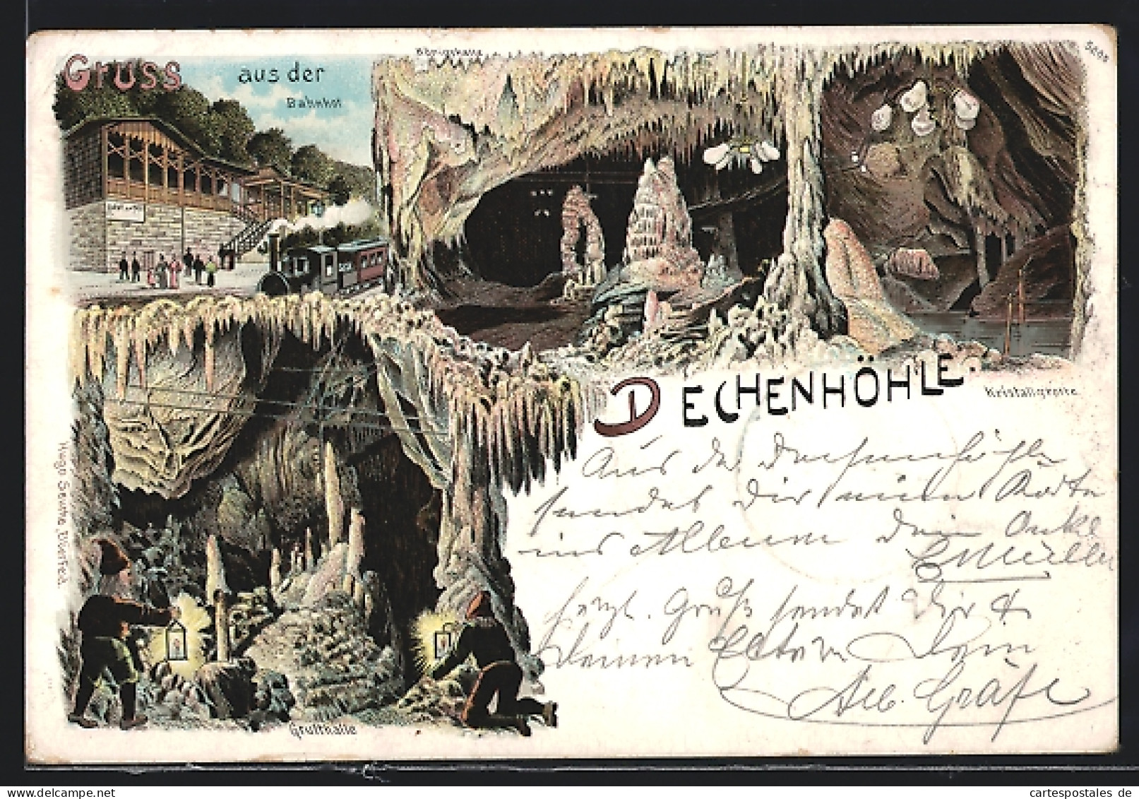 Lithographie Iserlohn, Kristallgrotte In Der Dechenhöhle, Bahnhofsstation, Grufthalle  - Iserlohn