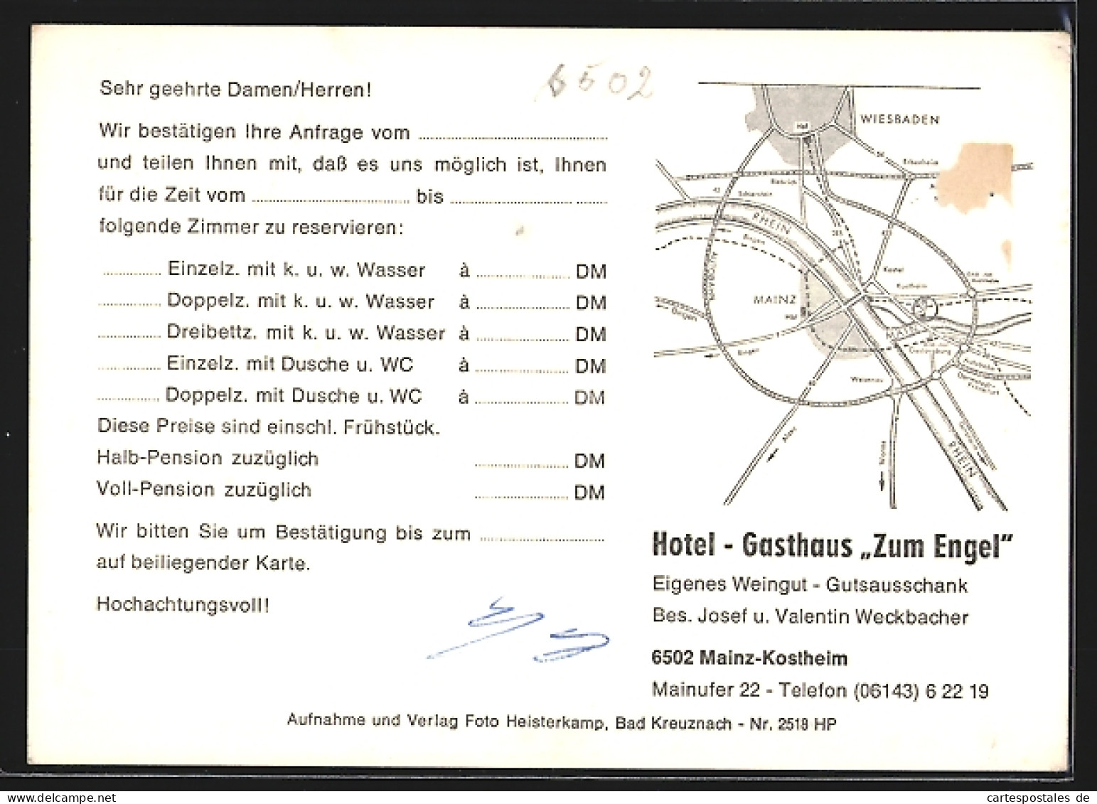 AK Mainz-Kostheim, Hotel-Gasthaus Zum Engel, Mainufer 22  - Other & Unclassified