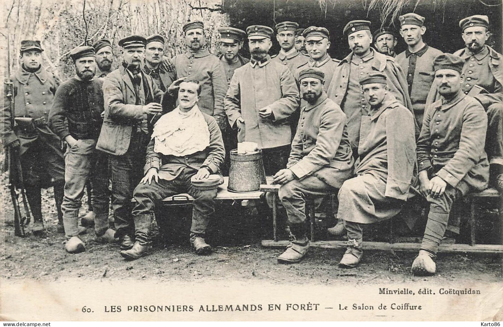 Camp De Coetquidan ( CACHET Au Dos )* Salon De Coiffure Prisonniers Allemands * Coiffeur Barbier Barber Métier Militaria - Guer Coetquidan