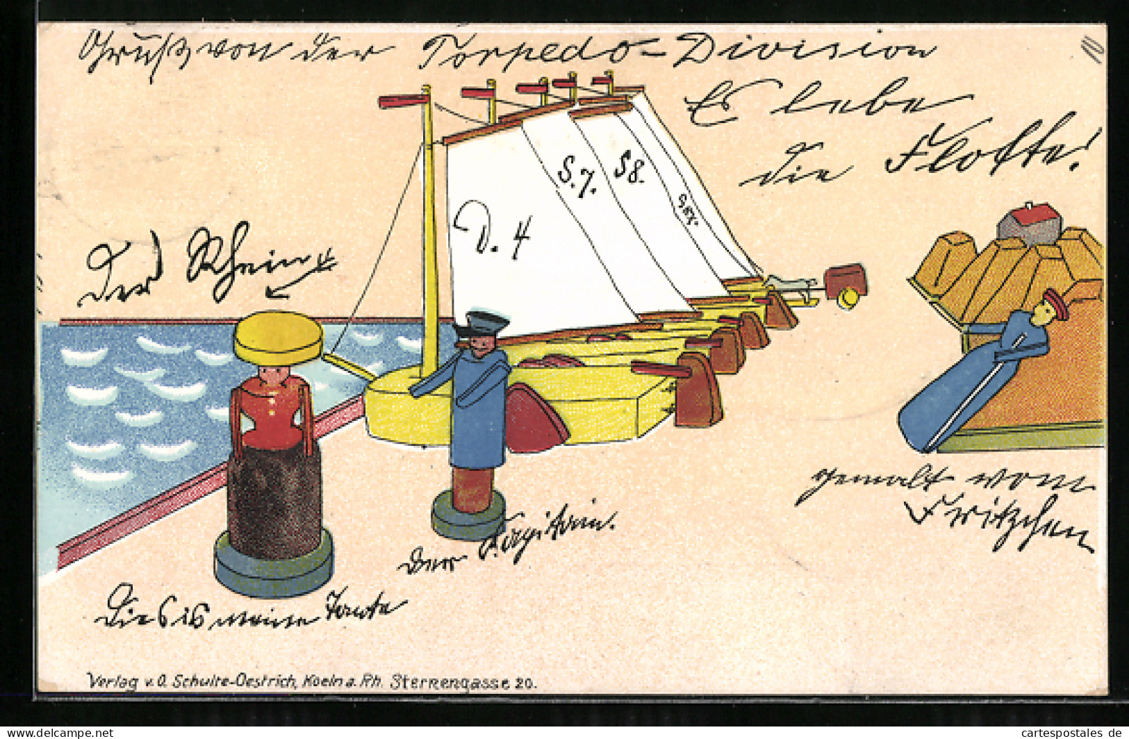 AK Holzspielzeug Segelschiffe Und Figuren Am Hafen  - Used Stamps