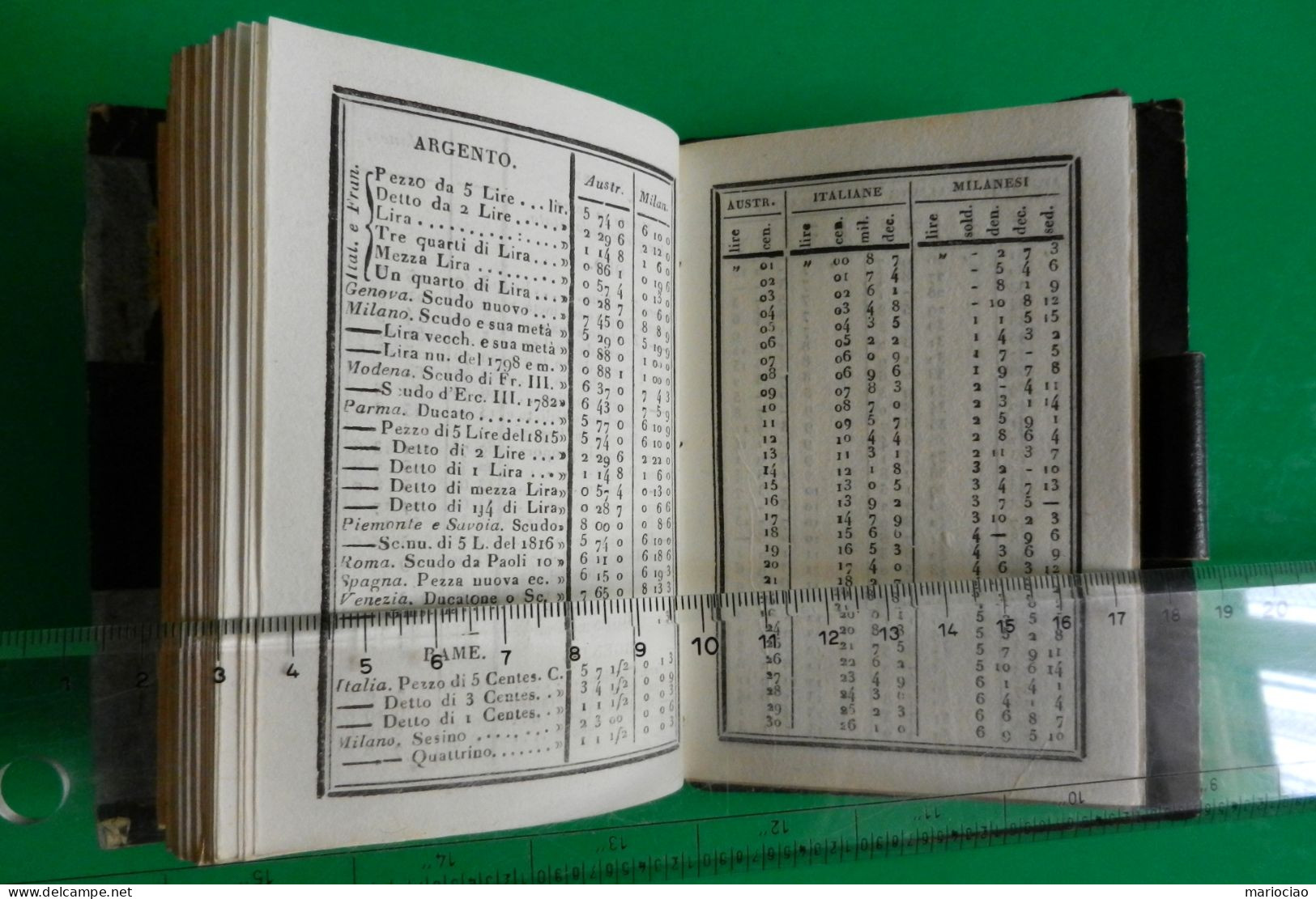 D-IT Almanacco Milano anno 1839 tavole conversione delle monete