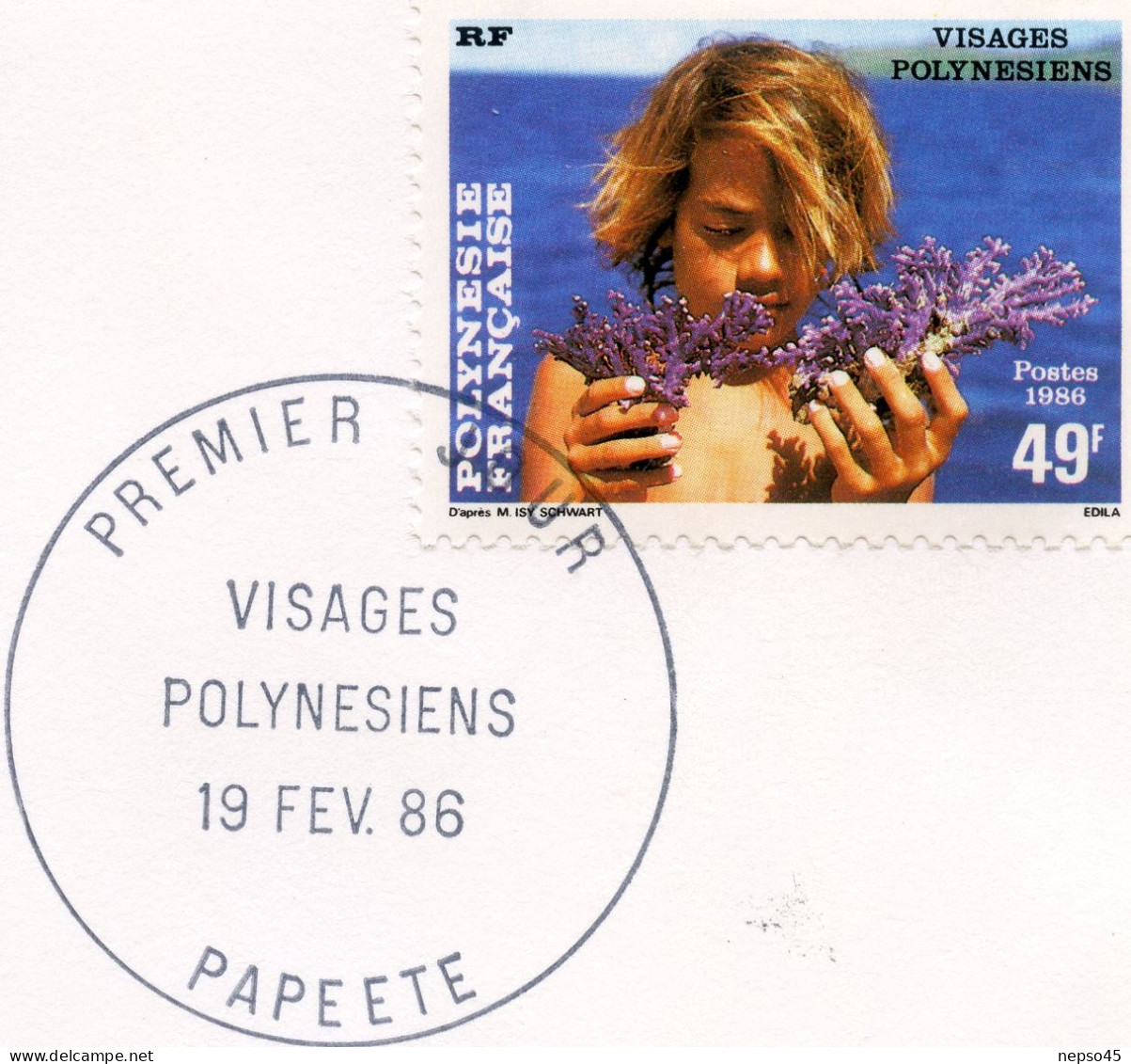 Enveloppe Timbres Premier Jour D'émission.Polynésie.Papeete 19 Février 86.Polynésie Française Visages Polynesiens - Otros & Sin Clasificación