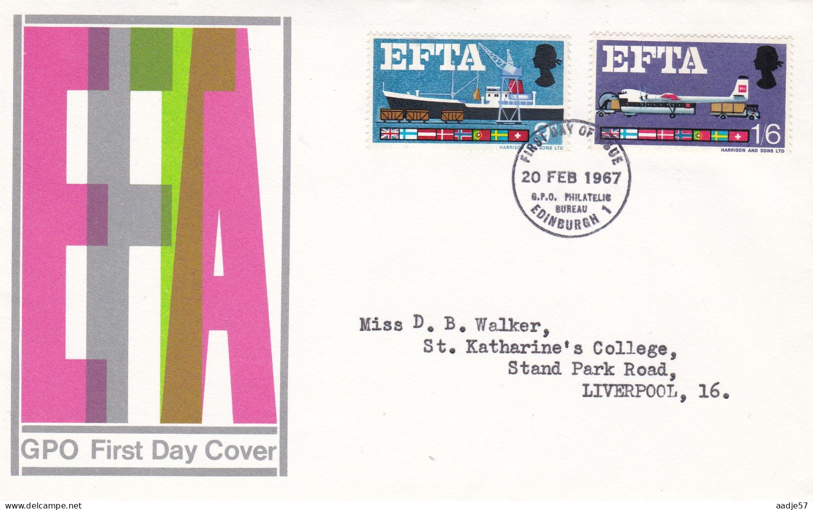 GB Engeland EFTA FDC 1967 Edinburgh - 1952-1971 Pre-Decimale Uitgaves