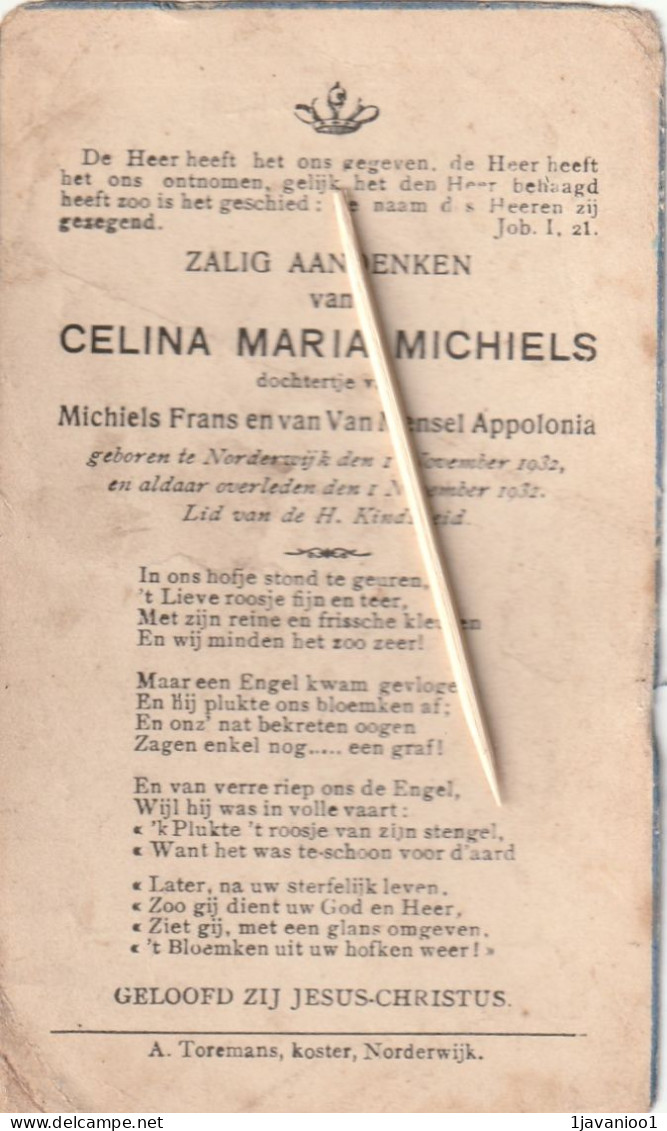 Kind, Enfant, Child,  Girl , Noorderwijk, 1932, Celina Michiels, Van Mensel - Devotieprenten