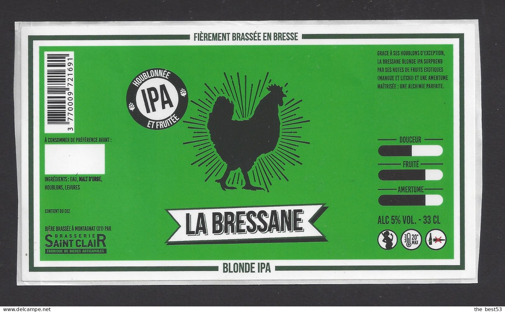 Etiquette De Bière Blonde IPA  -  La Bressane -  Brasserie Saint Clair à Montagnat  (01) - Birra