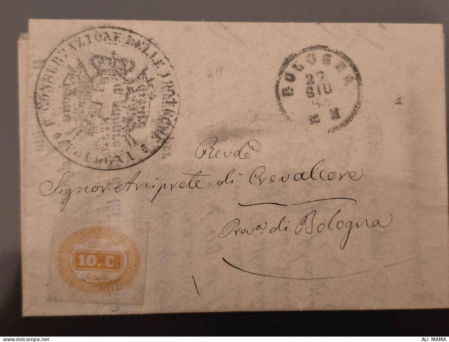 Italien Alte Brief - Kirchenstaat 10 Cent Orang- 1864 - SEGNATASSE Italy Kingdom - Sächsische Steuer Nr#1a Königreich It - Impuestos