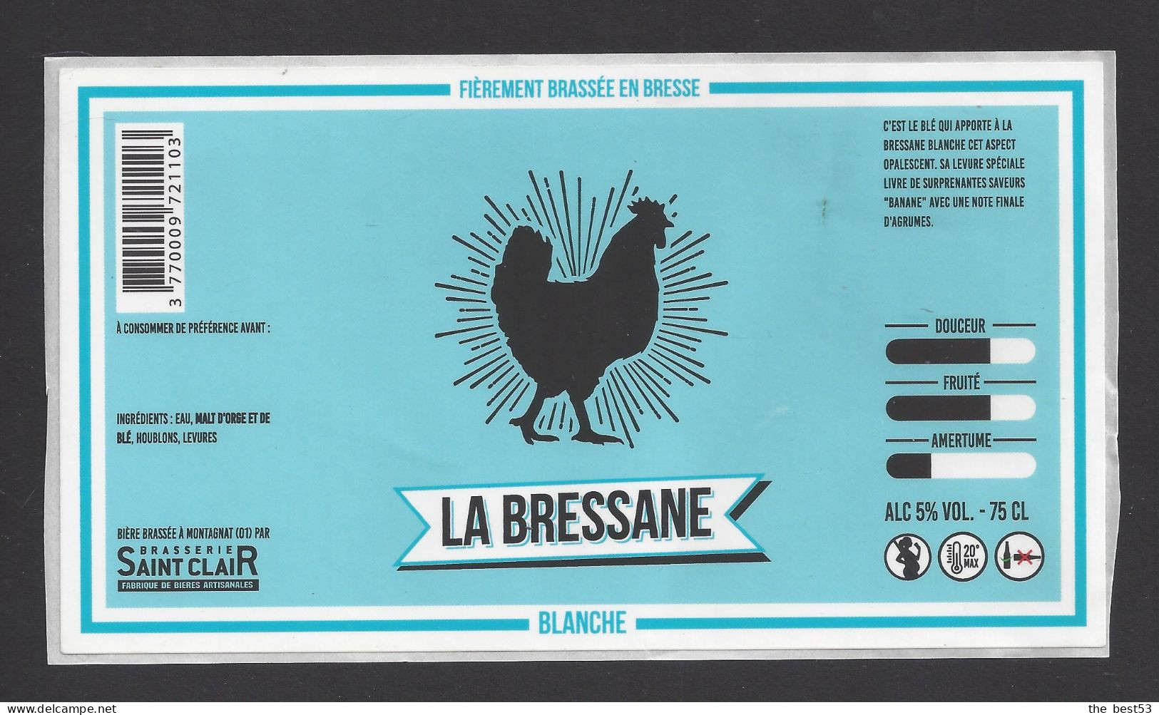 Etiquette De Bière Blanche -  La Bressane -  Brasserie Saint Clair à Montagnat  (01) - Beer