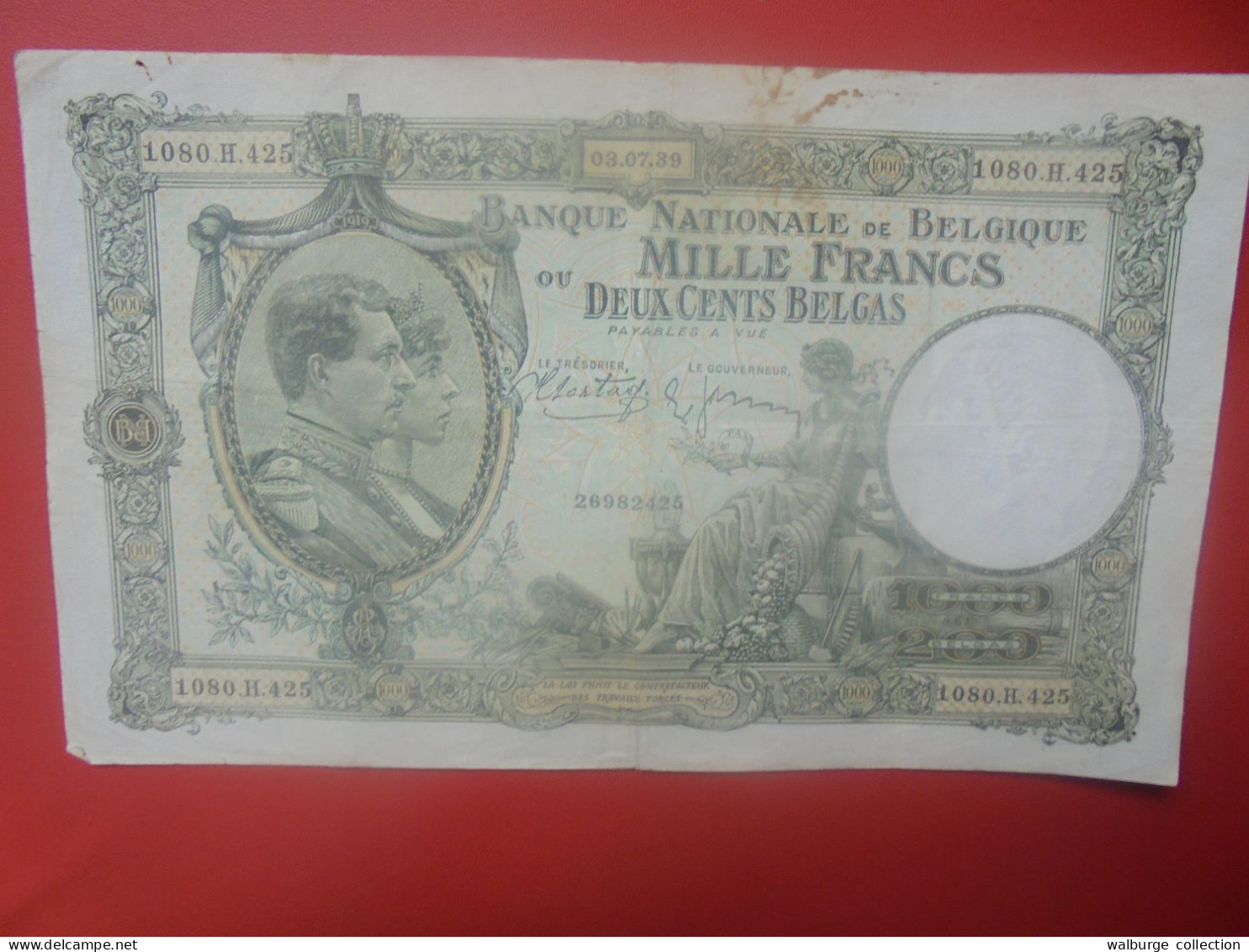 BELGIQUE 1000 Francs 1939 Circuler (B.18) - 1000 Frank & 1000 Frank-200 Belgas