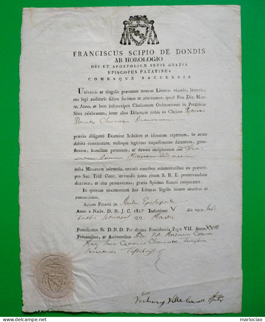 D-IT Bolla 1817 PADOVA - Dondis Ab Horologio Episcopus Patavinus - Historische Documenten