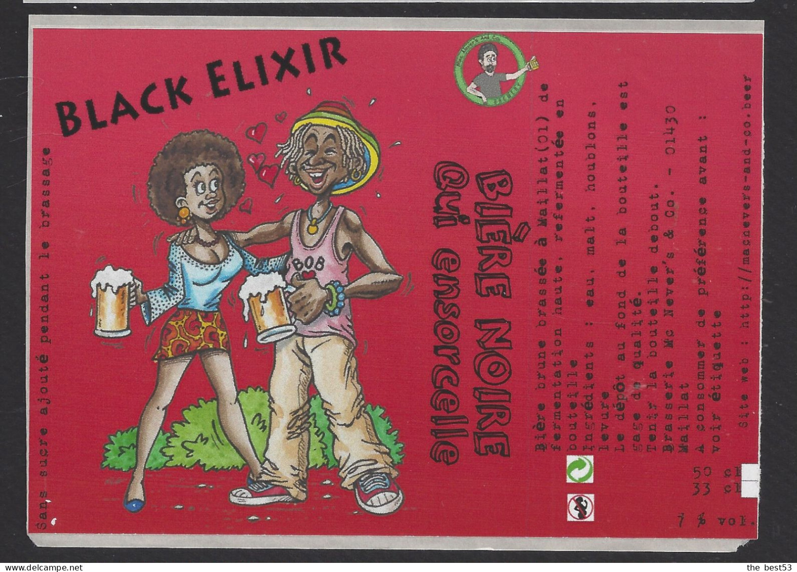 Etiquette De Bière Brune -  Black Elixir -  Brasserie Mac Never's à Maillat (01) - Cerveza